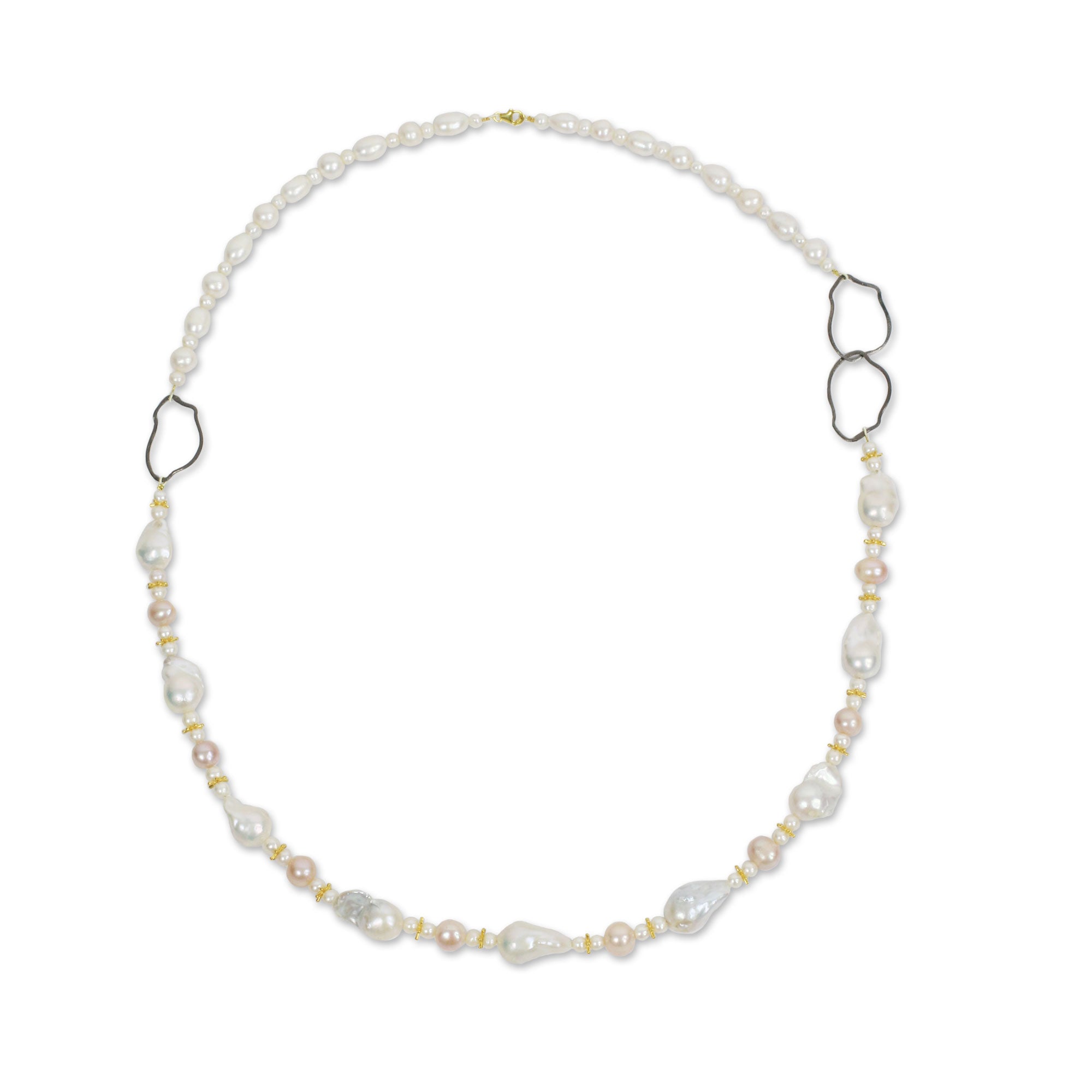 Premium Exotic Muse White Pearl Necklace with 24k Gold & Sterling Silver