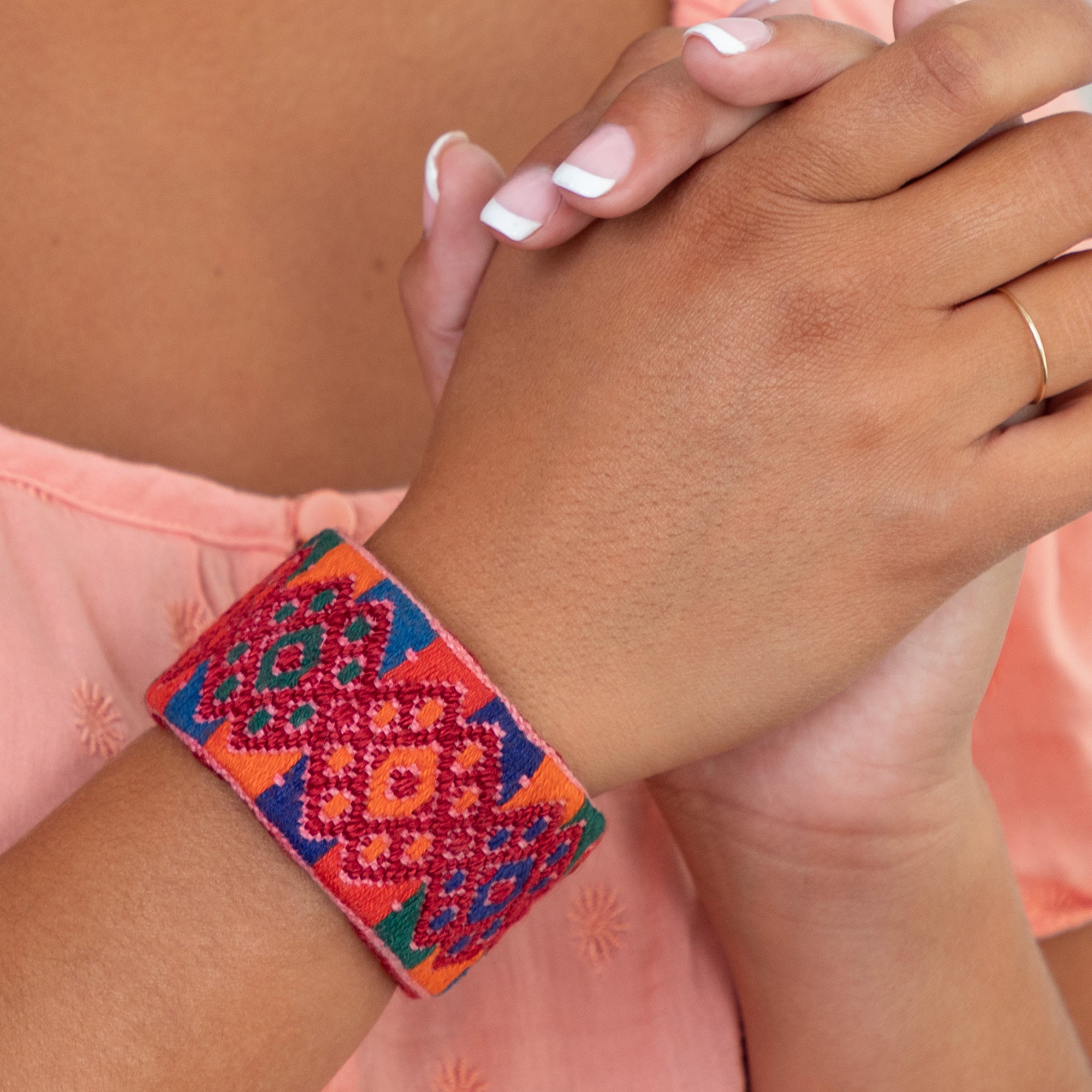 Premium Upcycled Huipil Cuff Bracelet - Handwoven Bohemian Style