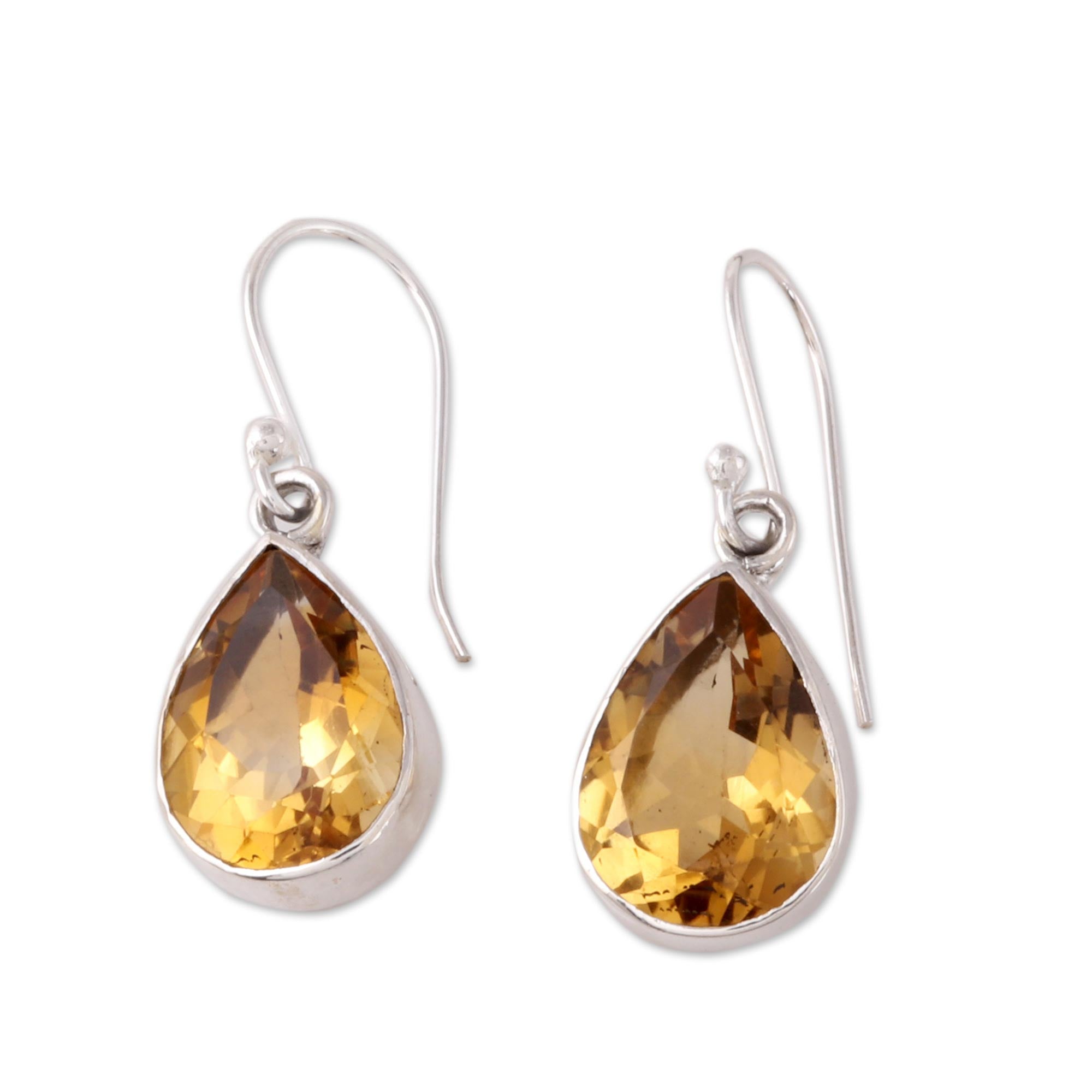 Premium Yellow Glimmer Teardrop Citrine Dangle Earrings - Handcrafted Sterling Silver Jewelry