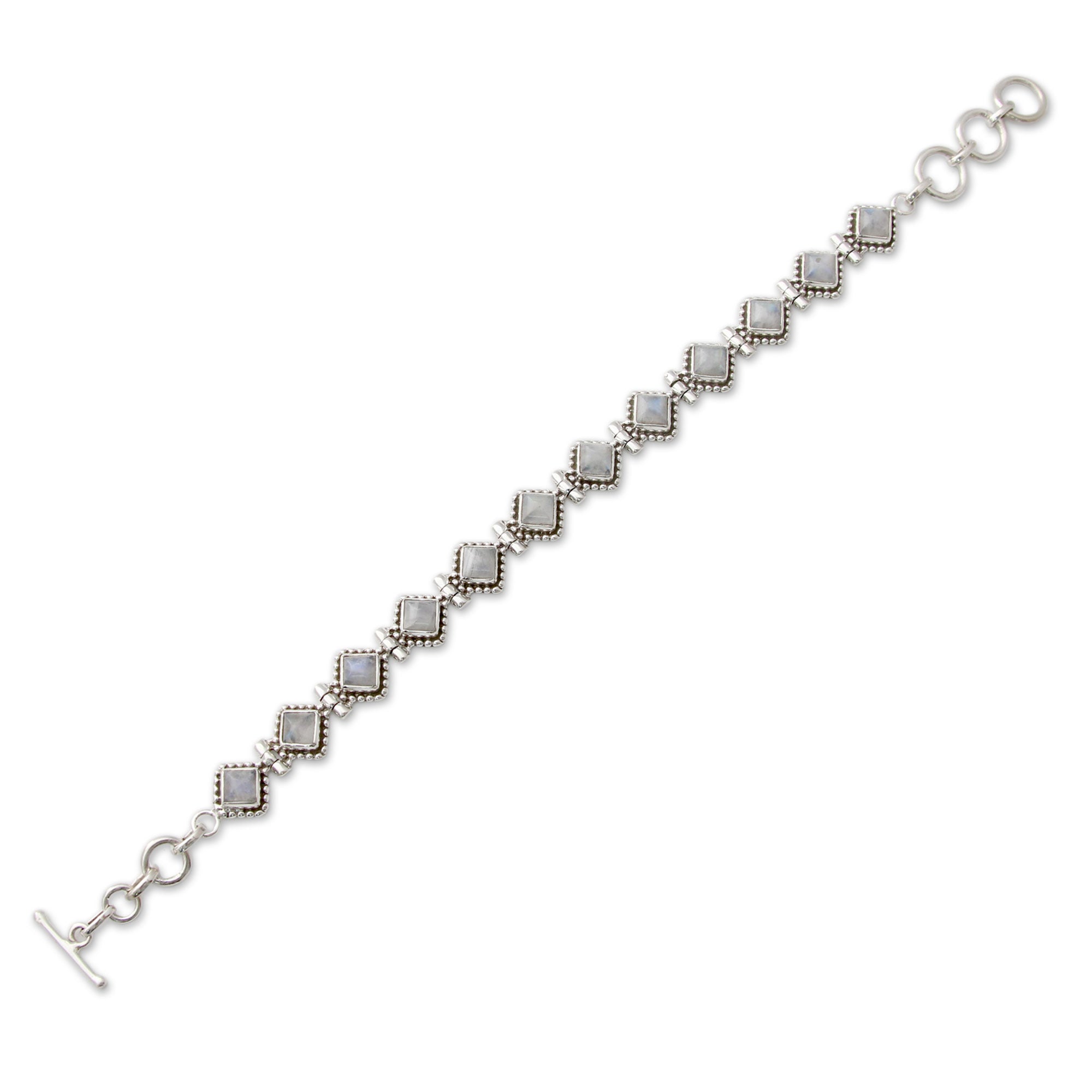 Premium Handcrafted Rainbow Moonstone Sterling Silver Tennis Bracelet - Misty Diamonds Collection