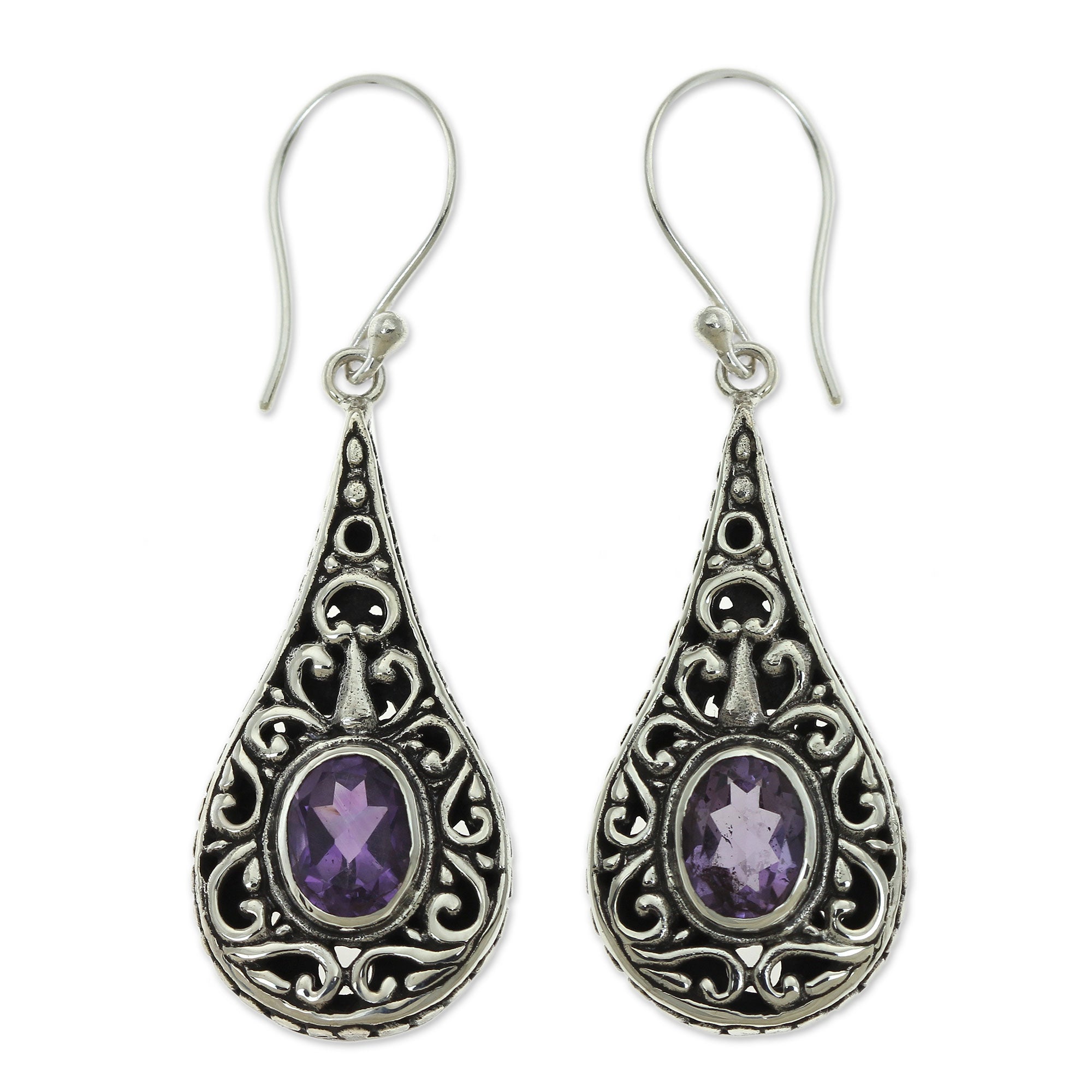 Premium Balinese Dew Artisan Earrings - Sterling Silver & Amethyst