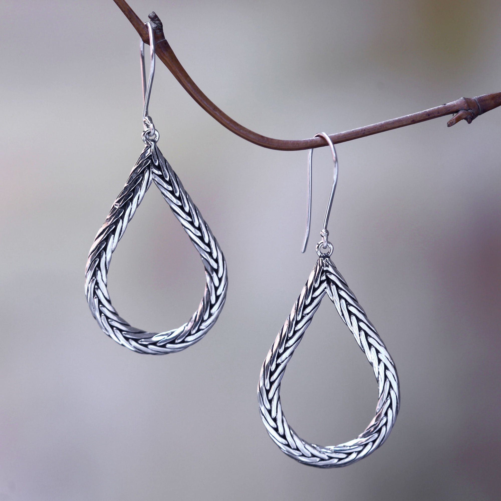 Premium Braided Teardrop Earrings - Handcrafted Sterling Silver Modern Artisan Jewelry