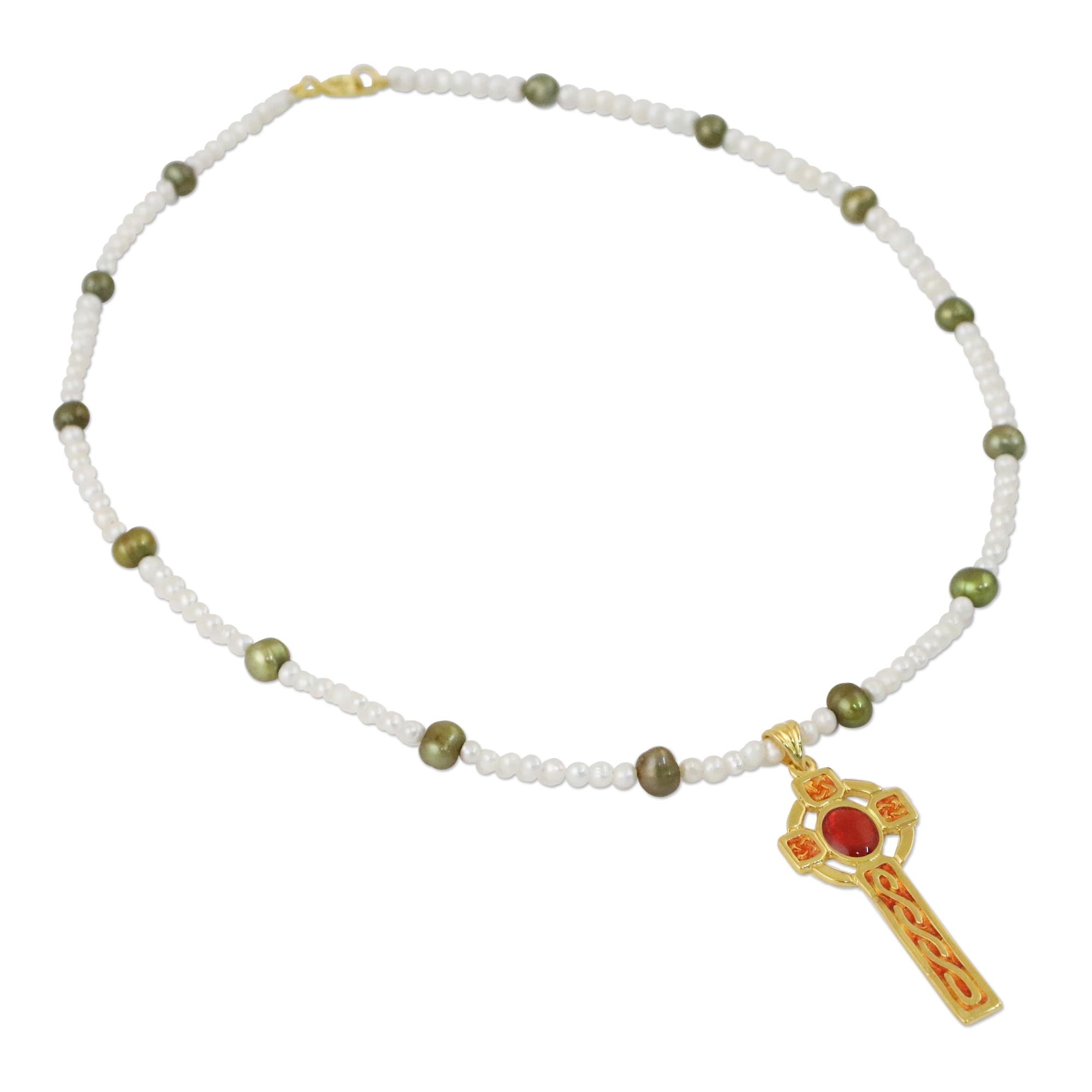 Premium Faithful Soul Red Gold Plated Cross Necklace with Cultured Pearls