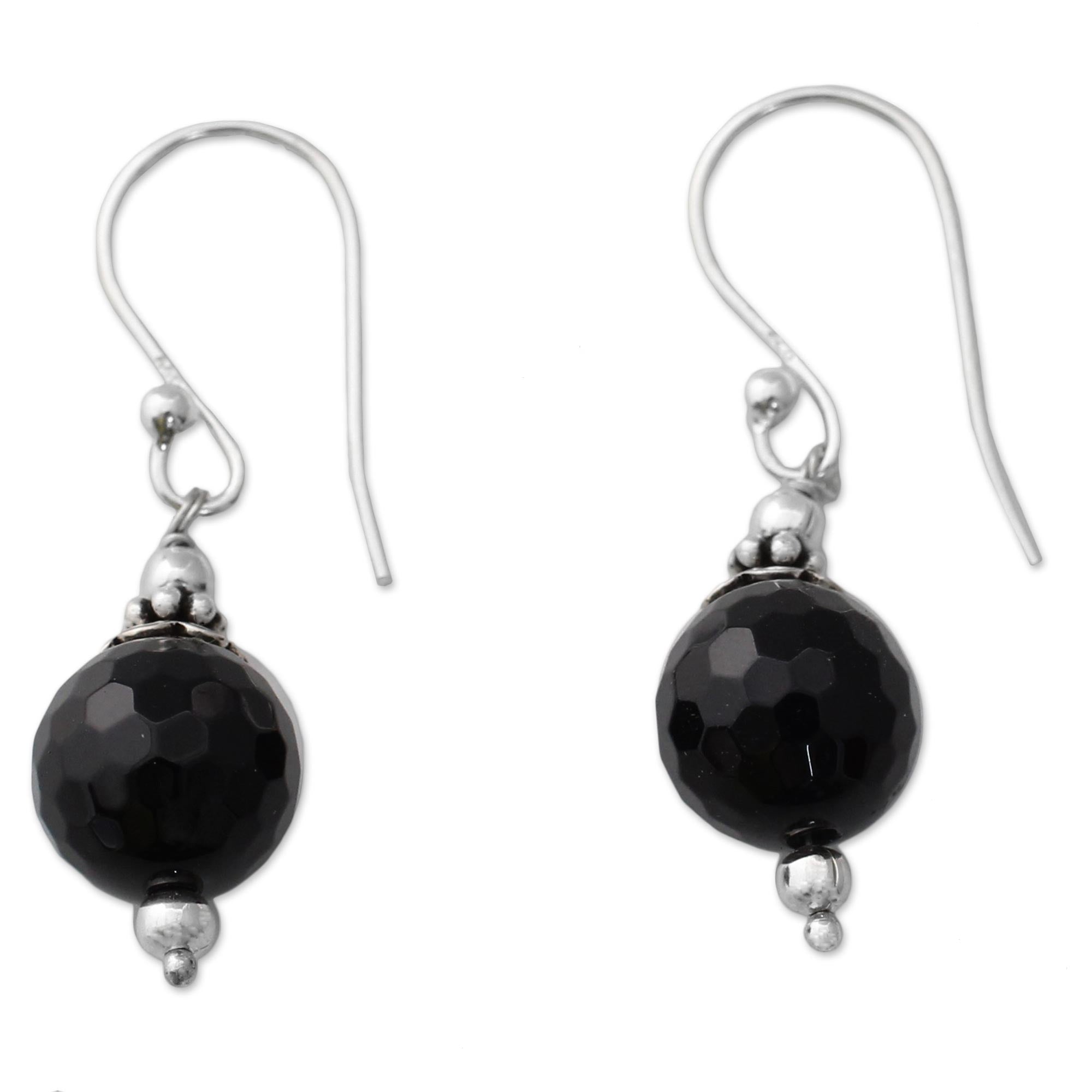 Premium Black Onyx & Silver Dangle Earrings - Ultimate Elegance