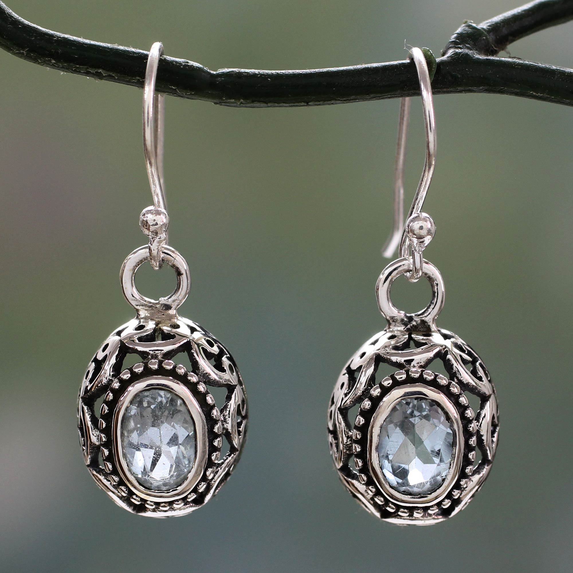 Premium Surreal Blue Topaz Earrings in Sterling Silver - Handcrafted Indian Jewelry