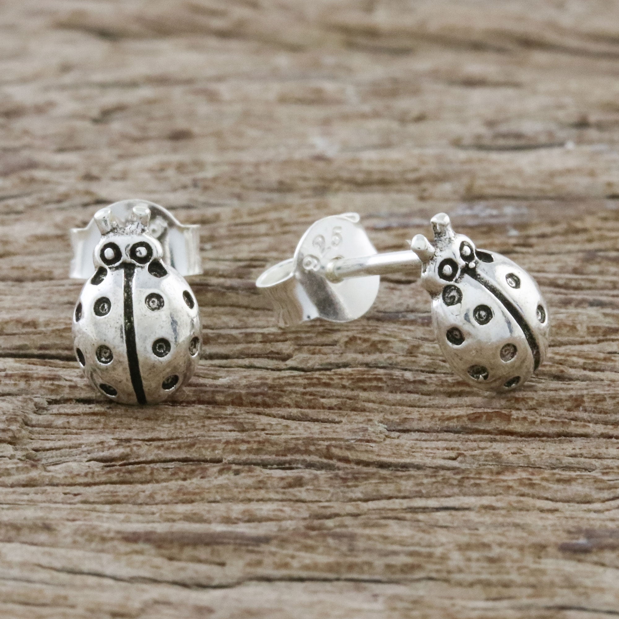 Premium Sterling Silver Ladybug Stud Earrings - Handcrafted in Thailand