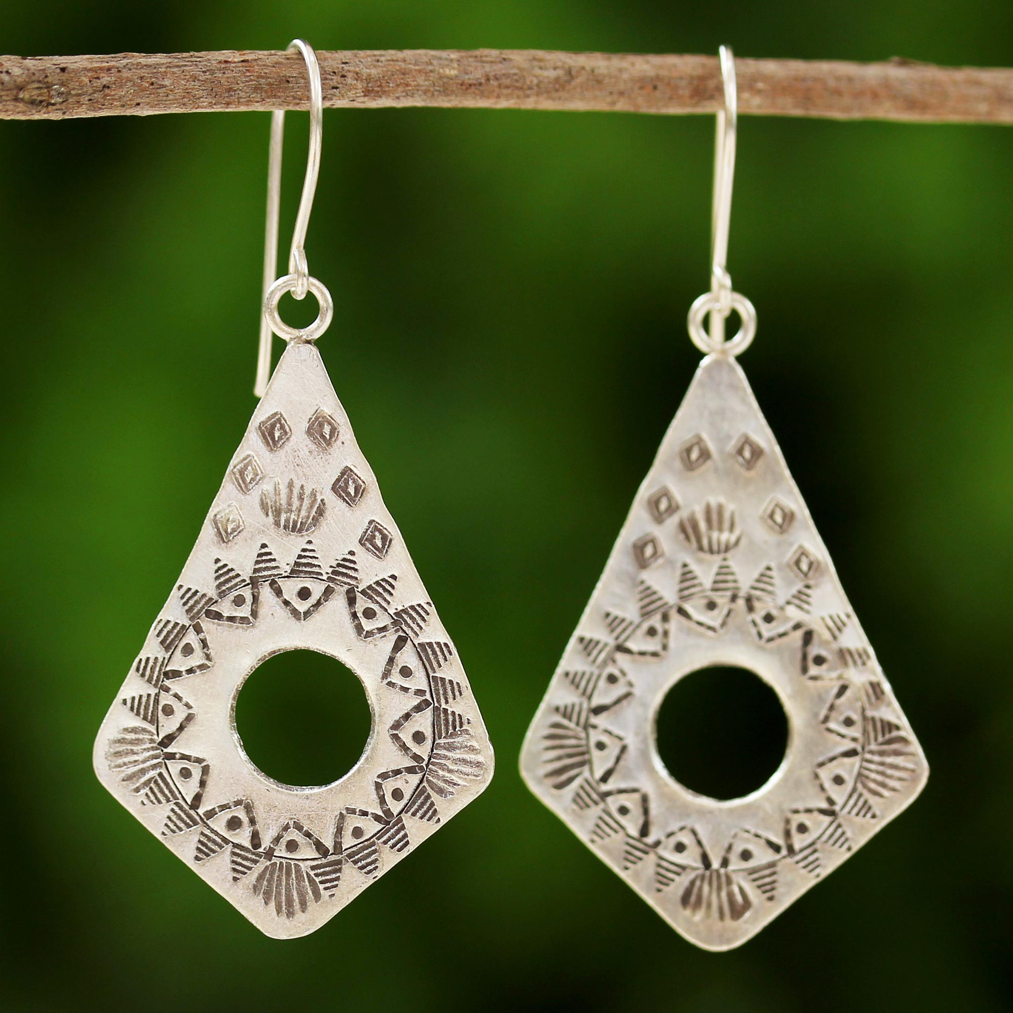 Premium Thai Hill Tribe Silver Dangle Earrings - Handcrafted Exotic Design