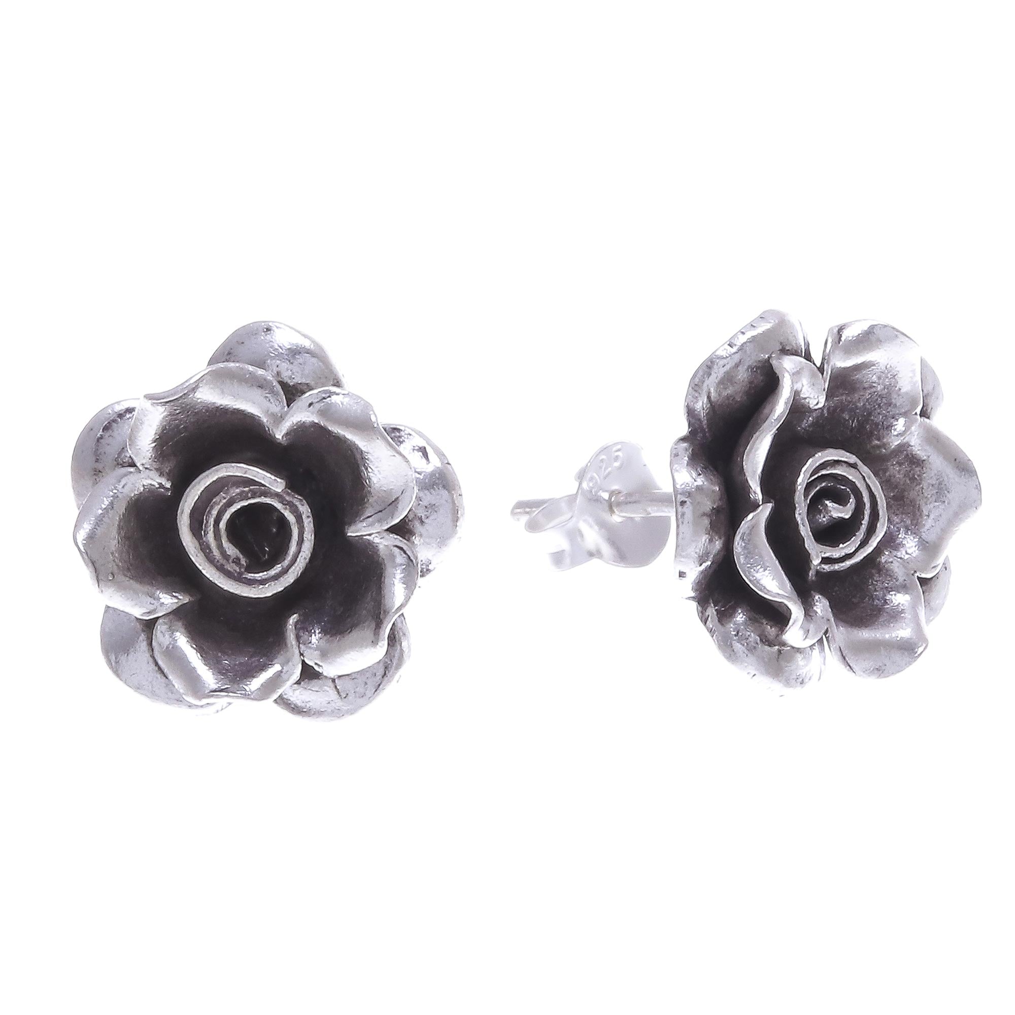 Premium Karen Hill Tribe Silver Rose Button Earrings