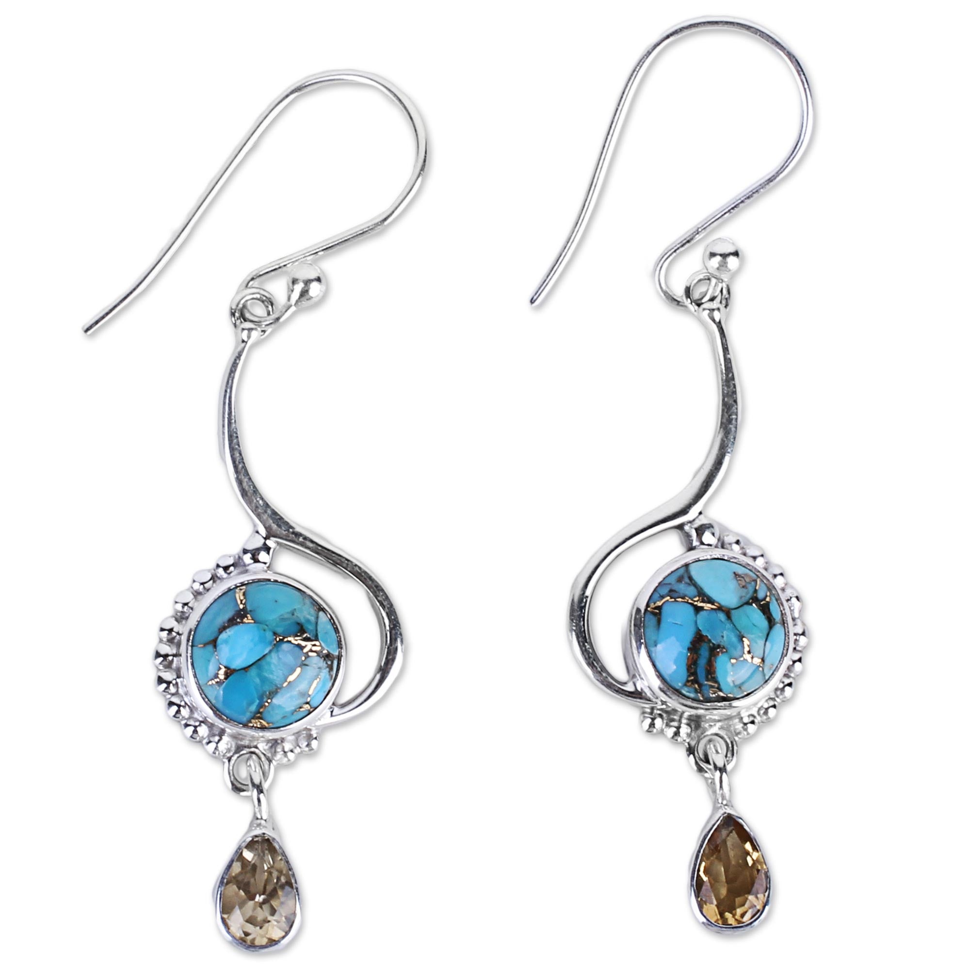 Premium Sunny Splendor Sterling Silver Turquoise Dangle Earrings – Handcrafted in India