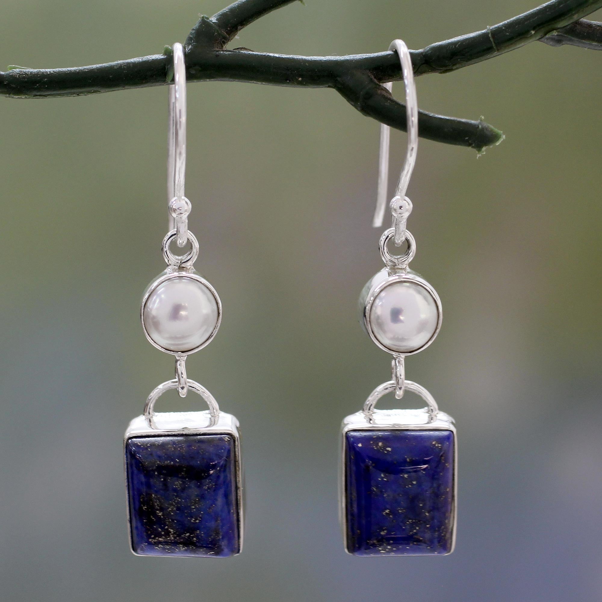 Premium Bangalore Glam Lapis Lazuli & Pearl Earrings