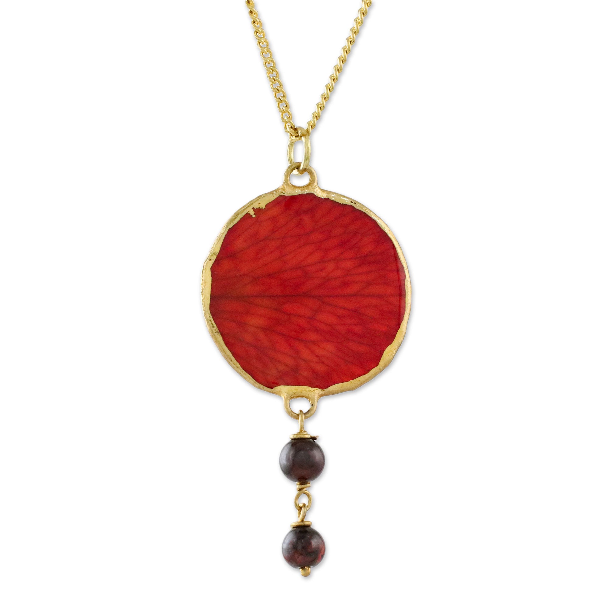 Premium Autumn Red Rose Garnet Pendant Necklace - Gold Plated Elegance