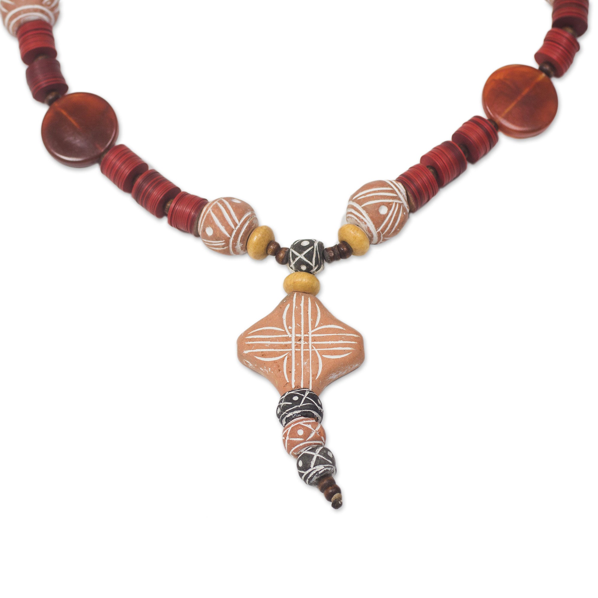 Premium African Queen of Peace Agate & Ceramic Pendant Necklace - Handcrafted Elegance