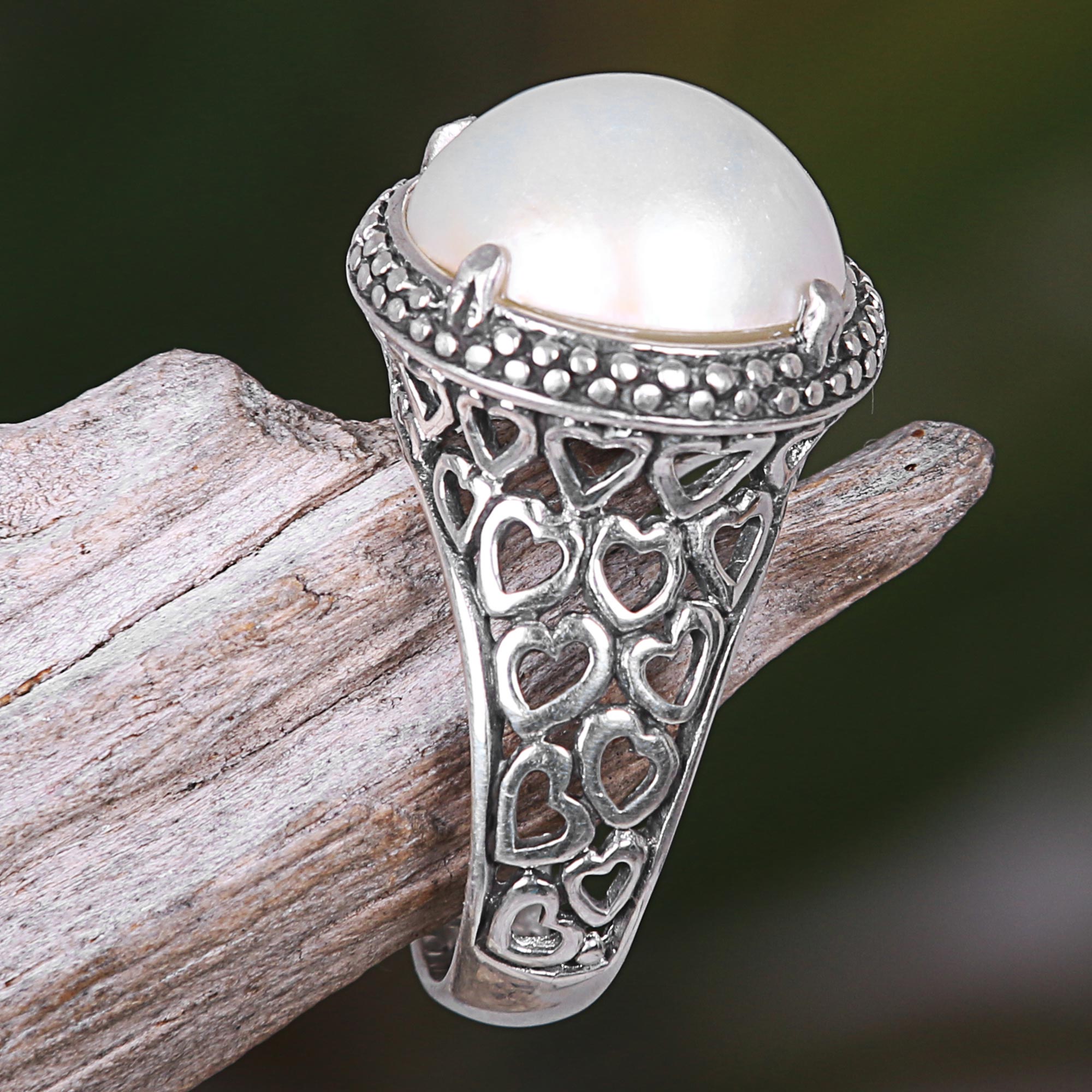 Premium Glowing Moon Handmade Cultured Pearl Cocktail Ring - Indonesian Artisan Crafted