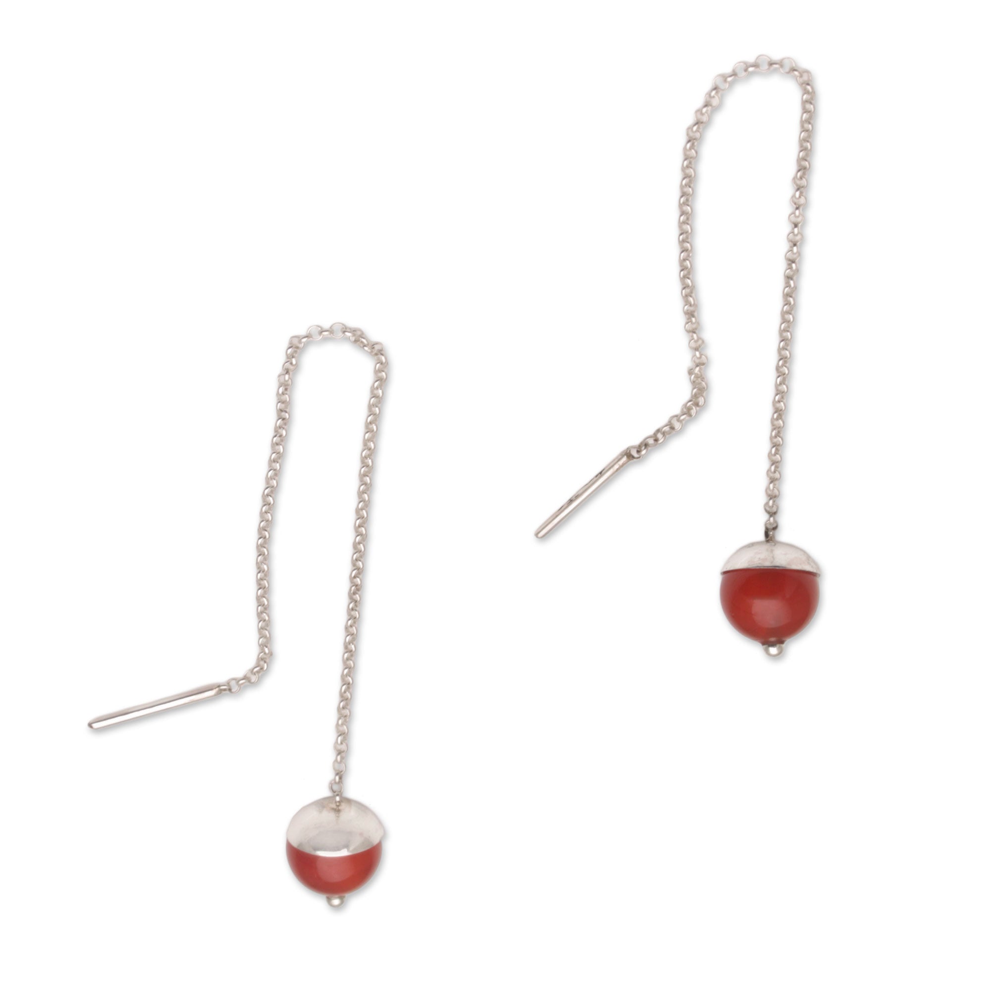 Premium Soaring Dawn Carnelian Threader Earrings - 925 Sterling Silver