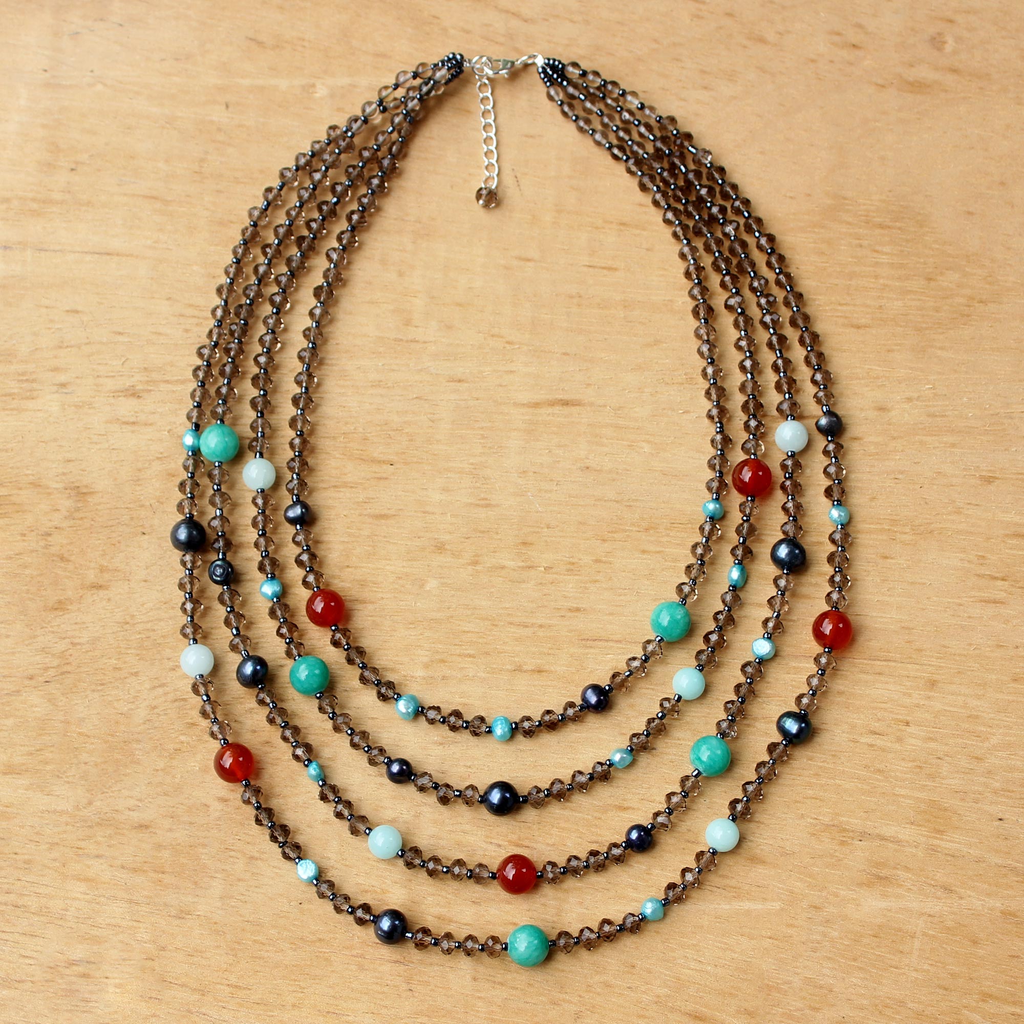 Premium Multicolor Beaded Gem Necklace with Cultured Pearls