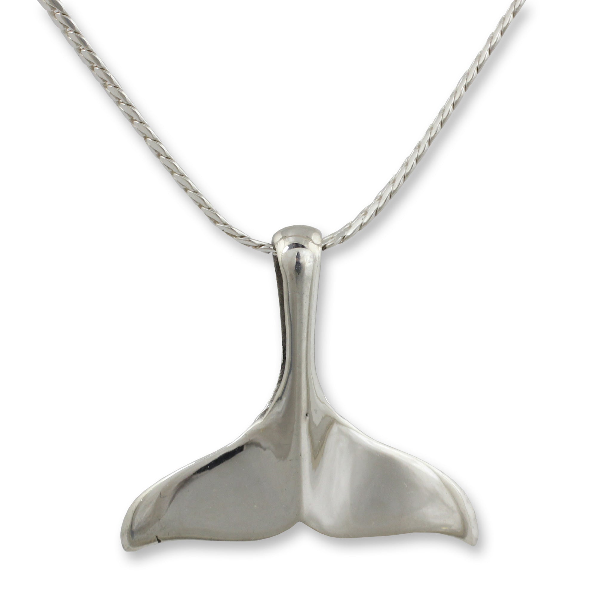 Premium Glistening Whale Tail Silver Pendant Necklace