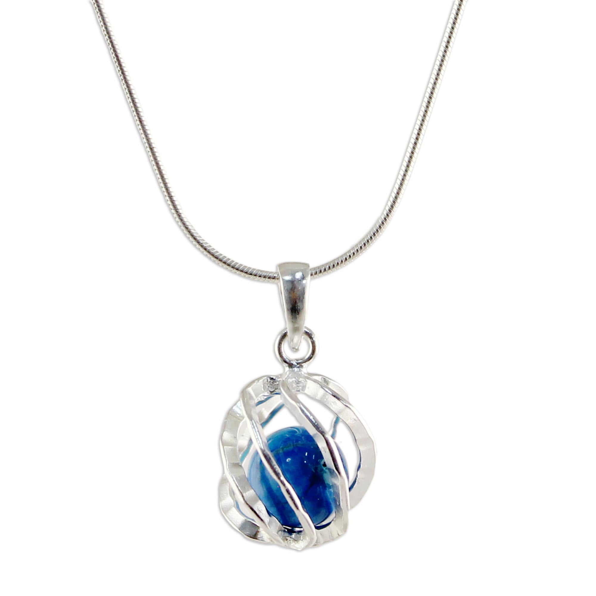 Premium Blue Energy Orb Sterling Silver Howlite Pendant Necklace - Handcrafted in Thailand