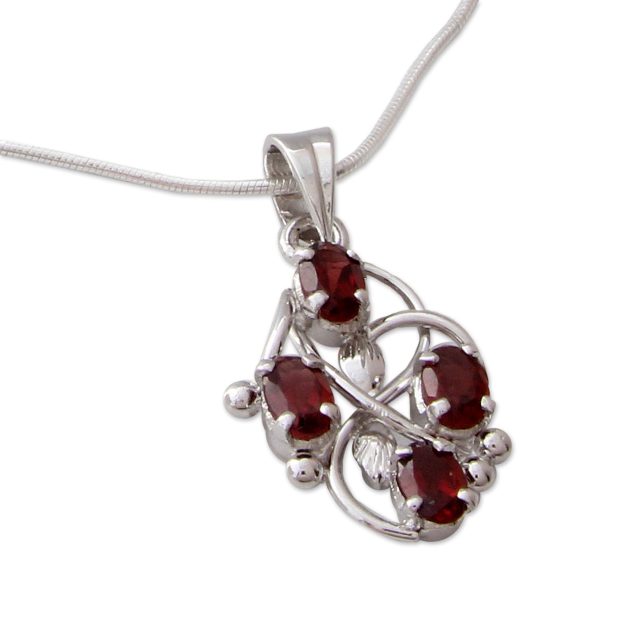 Premium Sterling Silver Garnet Necklace - Handcrafted in India