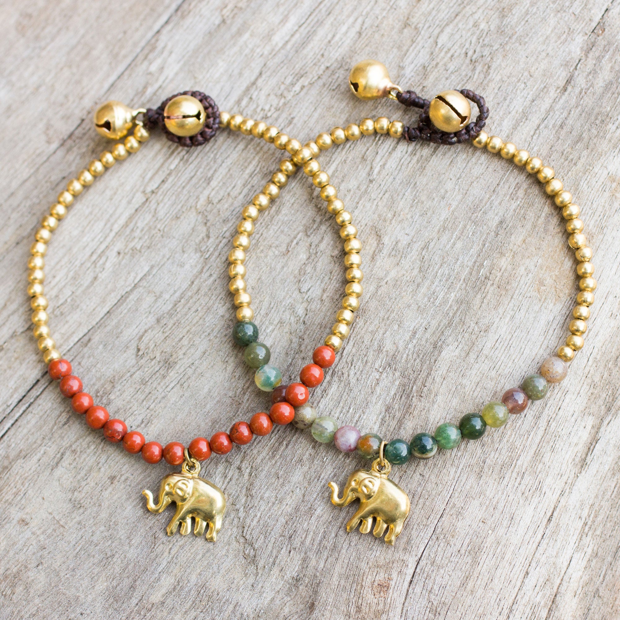 Premium Thai-Style Elephant Charm Bracelets with Jasper Beads