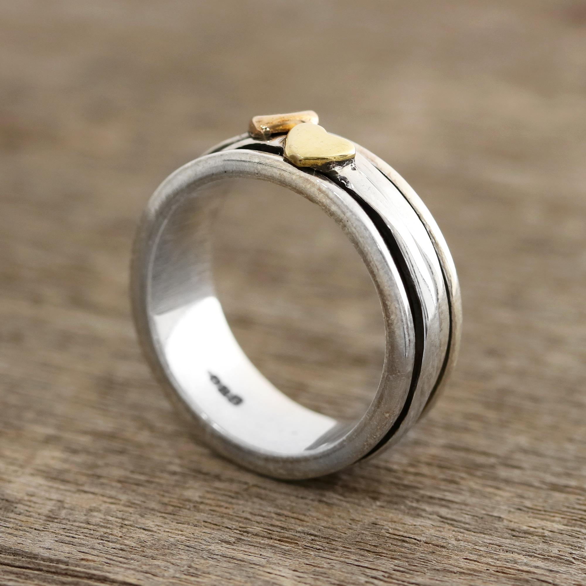 Premium Sterling Silver and Brass Heart Spinner Ring by Neetu Barathi