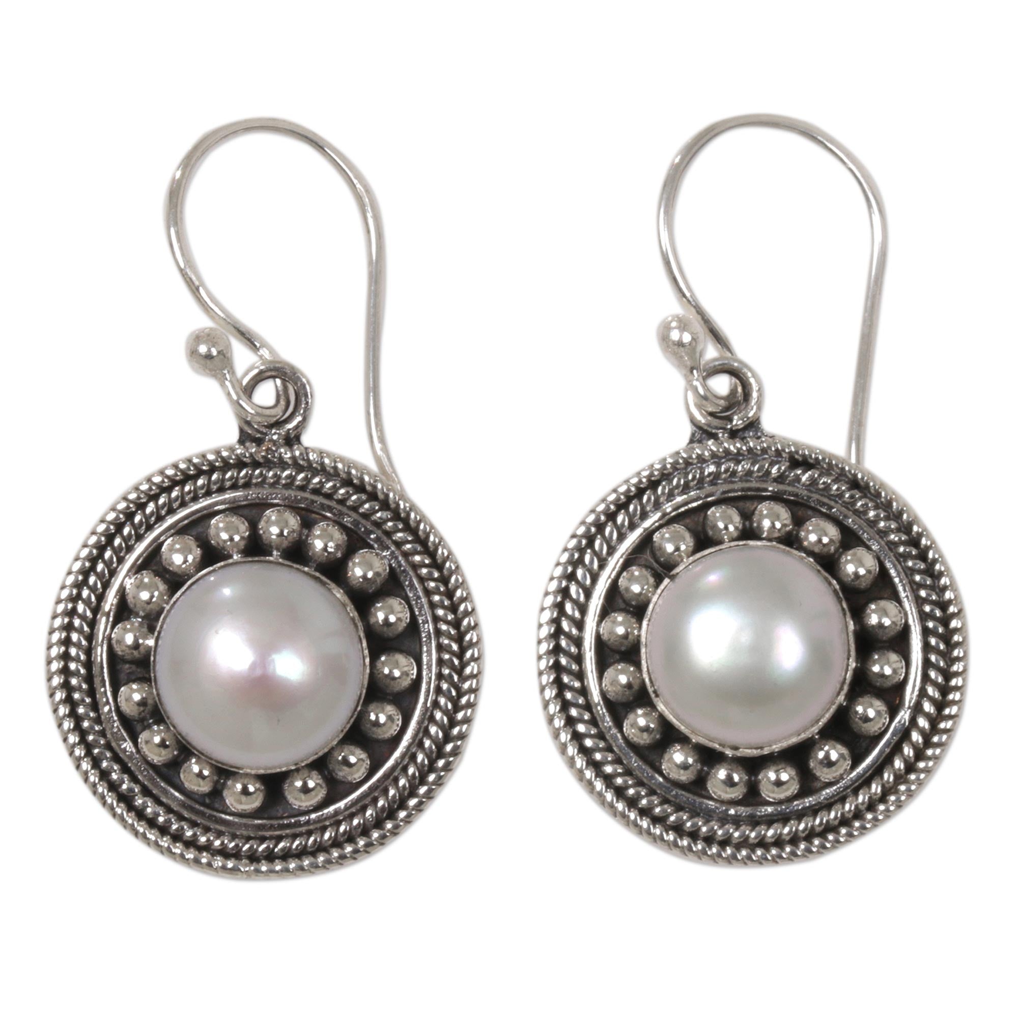 Premium Moonlight Dance Mabe Pearl Sterling Silver Dangle Earrings