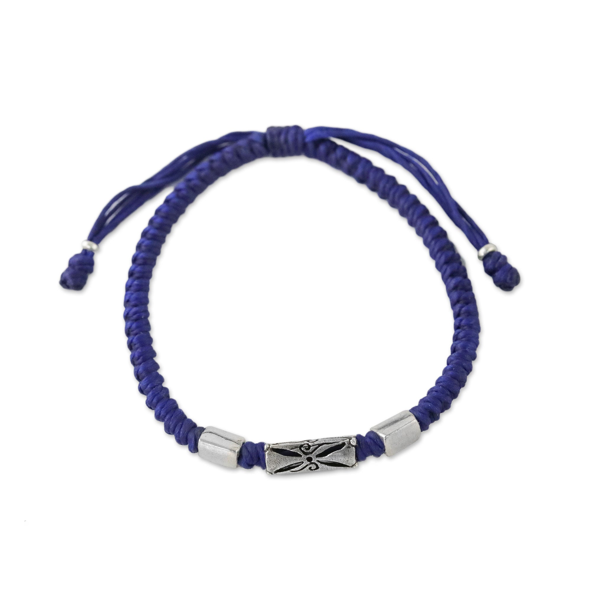 Premium Karen Hill Tribe Blue Cord Bracelet with 950 Silver Beads