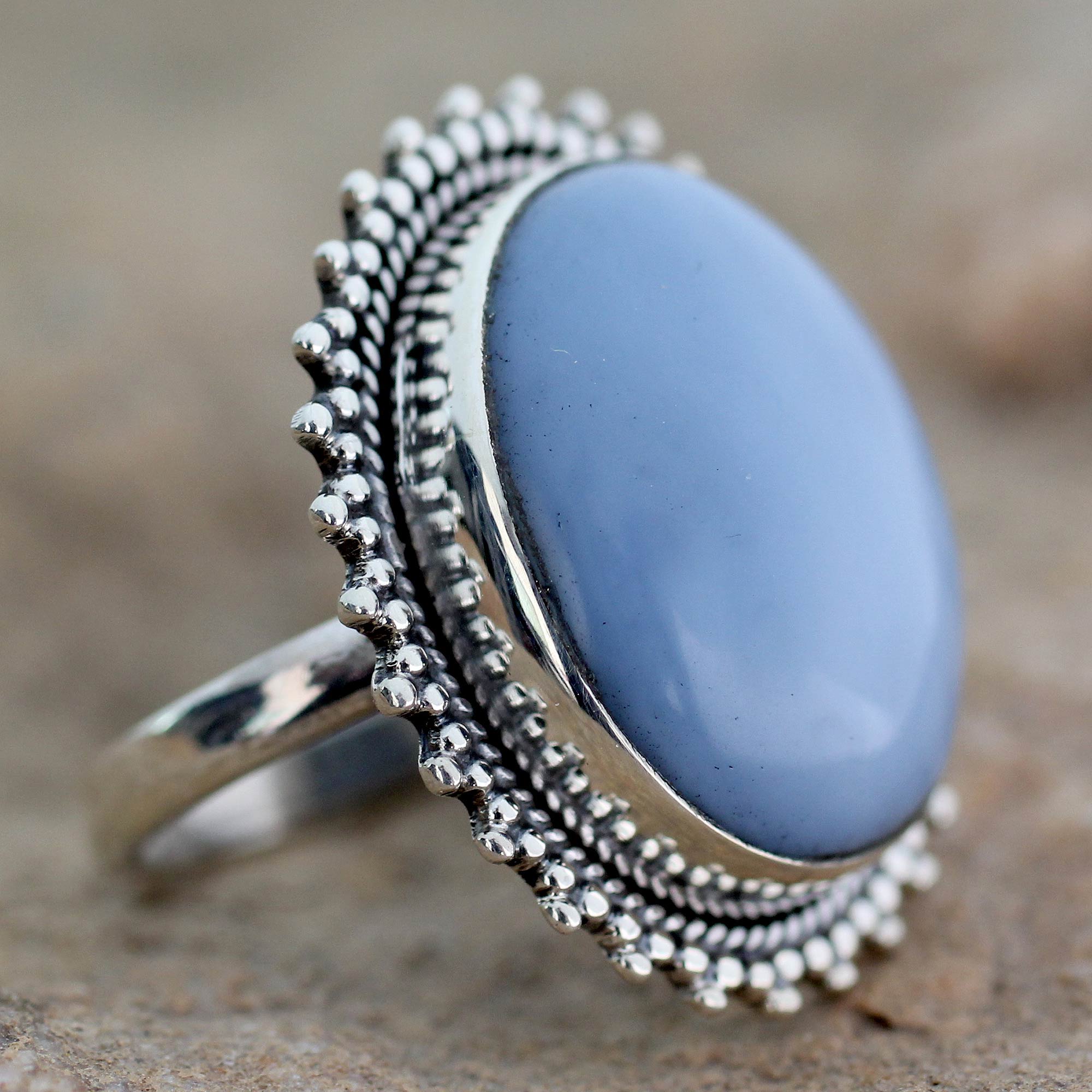 Premium Blue Opal Cocktail Ring – Sterling Silver Jewelry