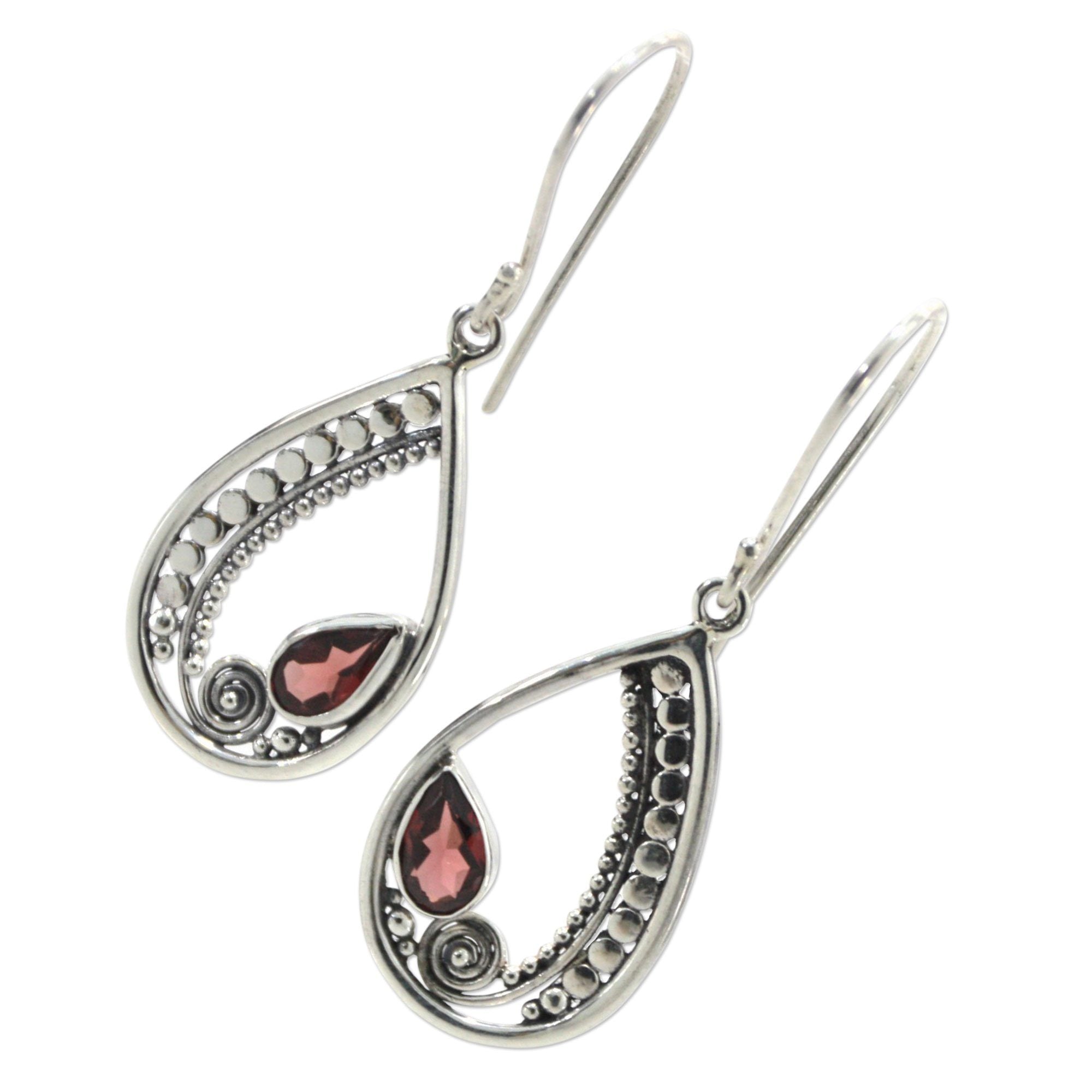 Premium Garnet & Sterling Silver Dangle Earrings - Handcrafted Elegance