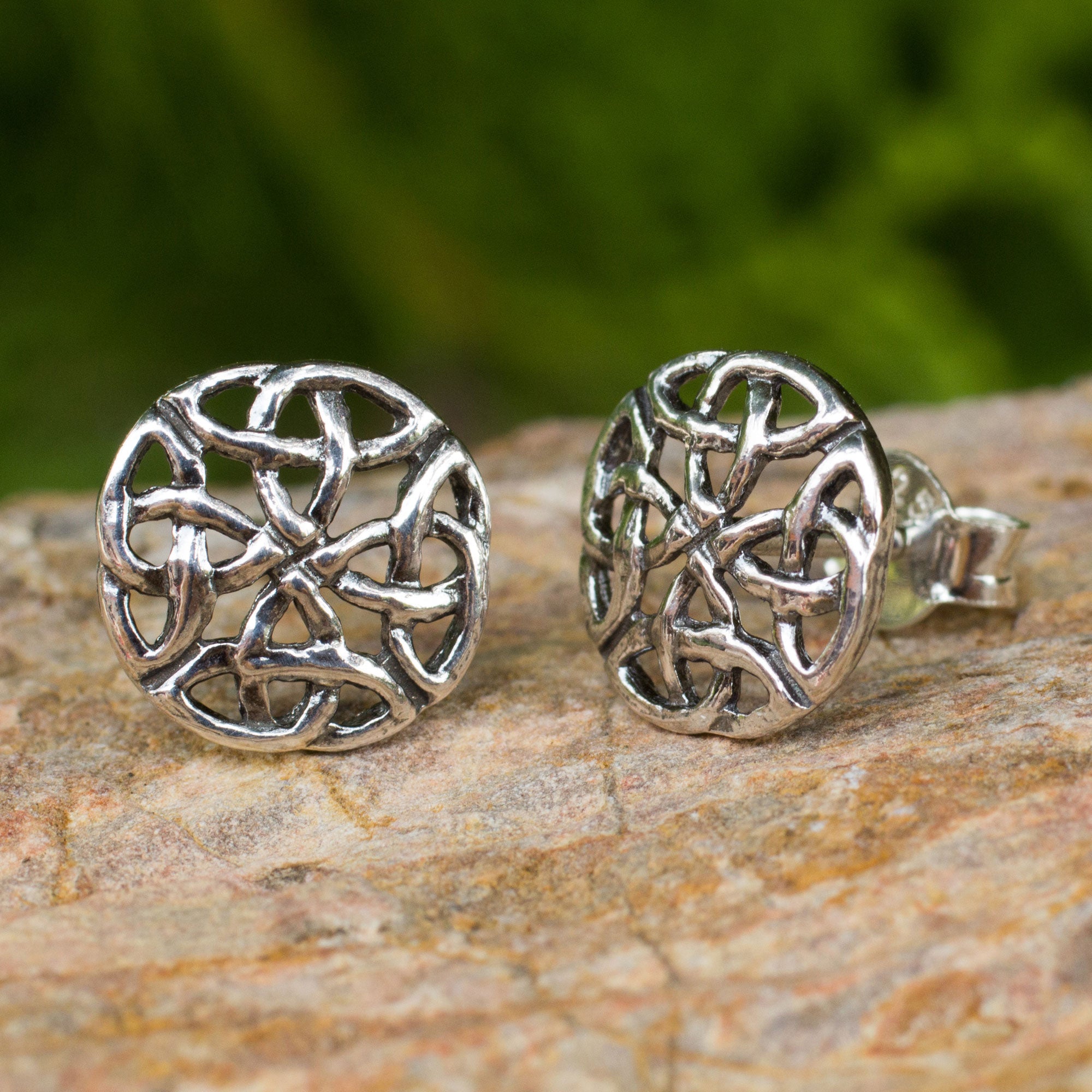 Premium Intertwined Thai Rainforest Sterling Silver Button Earrings