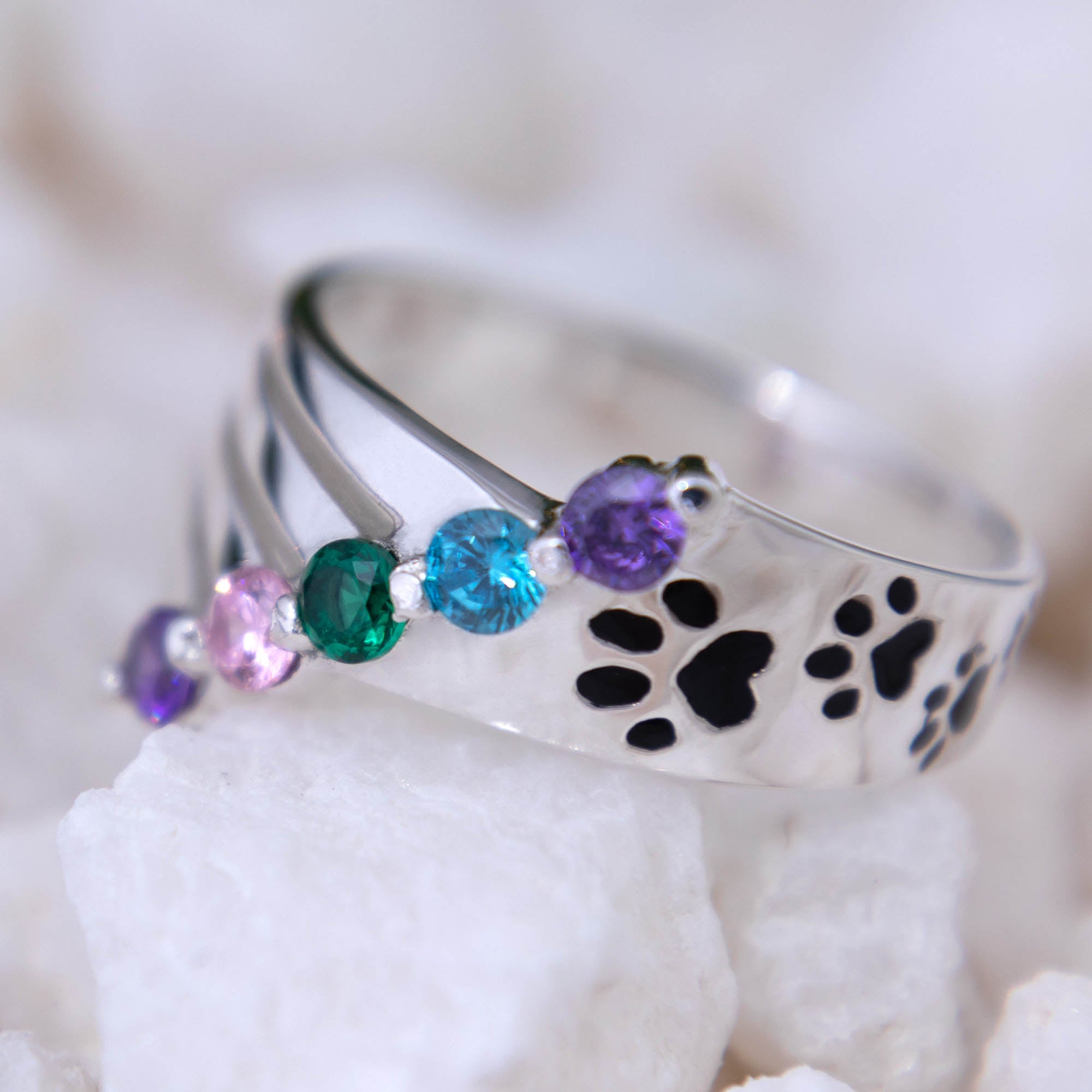 Premium Rainbow Bridge Memorial Ring - Sterling Silver & Crystals