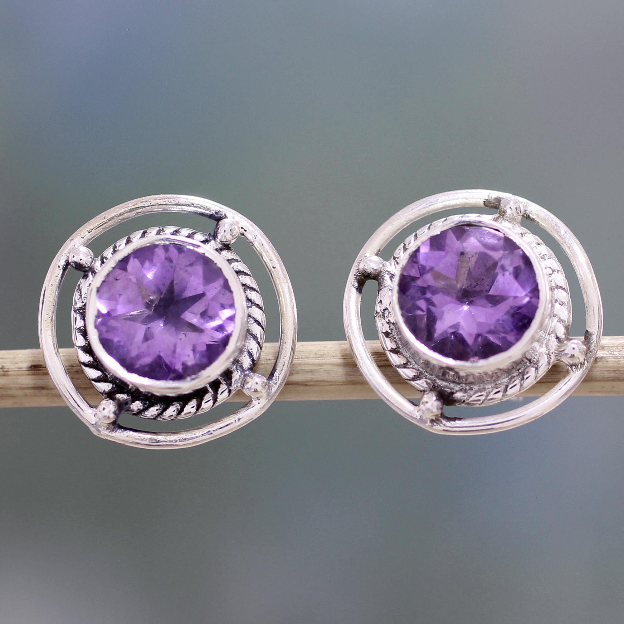 Premium Amethyst Wheel Stud Earrings – Handmade Sterling Silver
