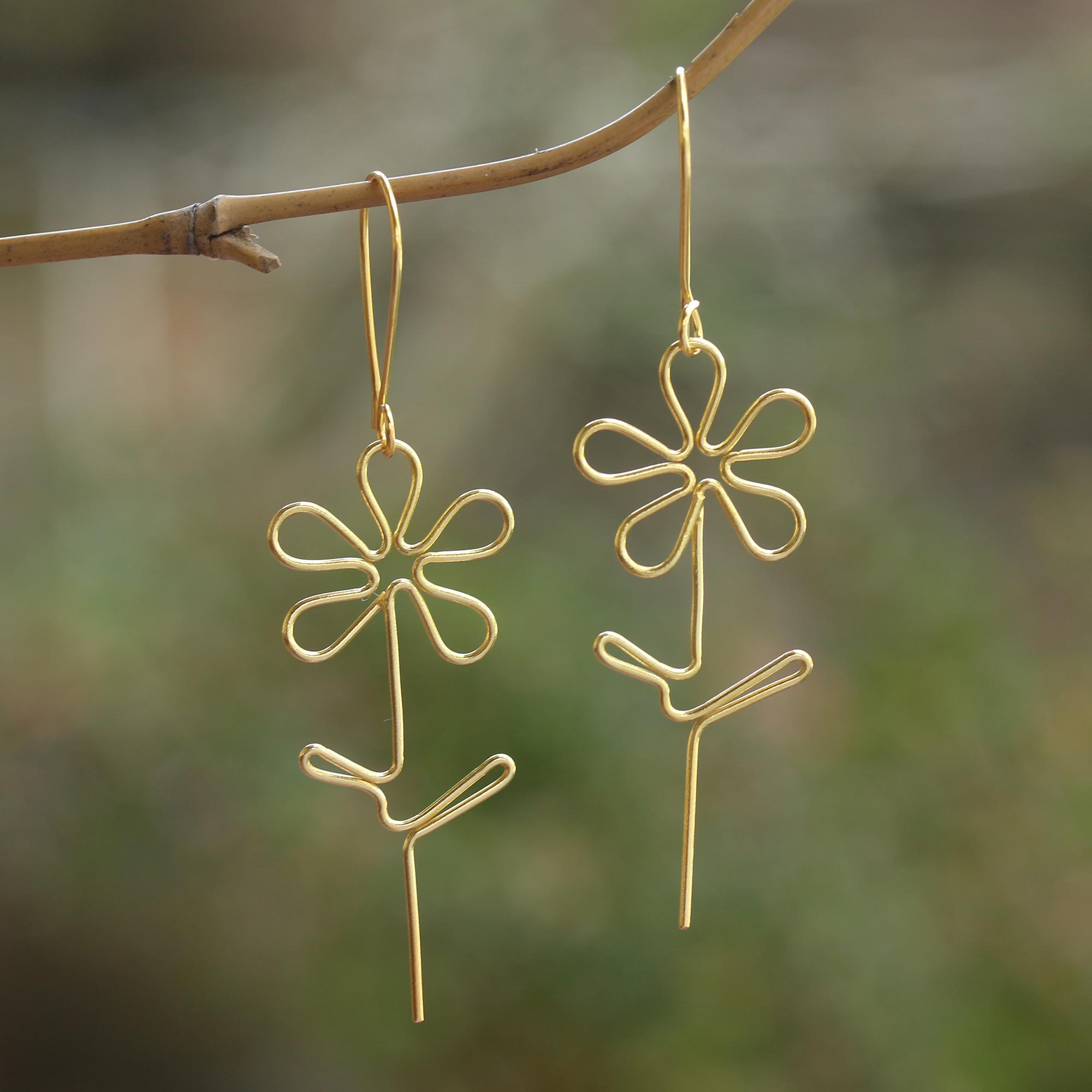 Premium Handmade 22k Gold-Plated Floral Dangle Earrings