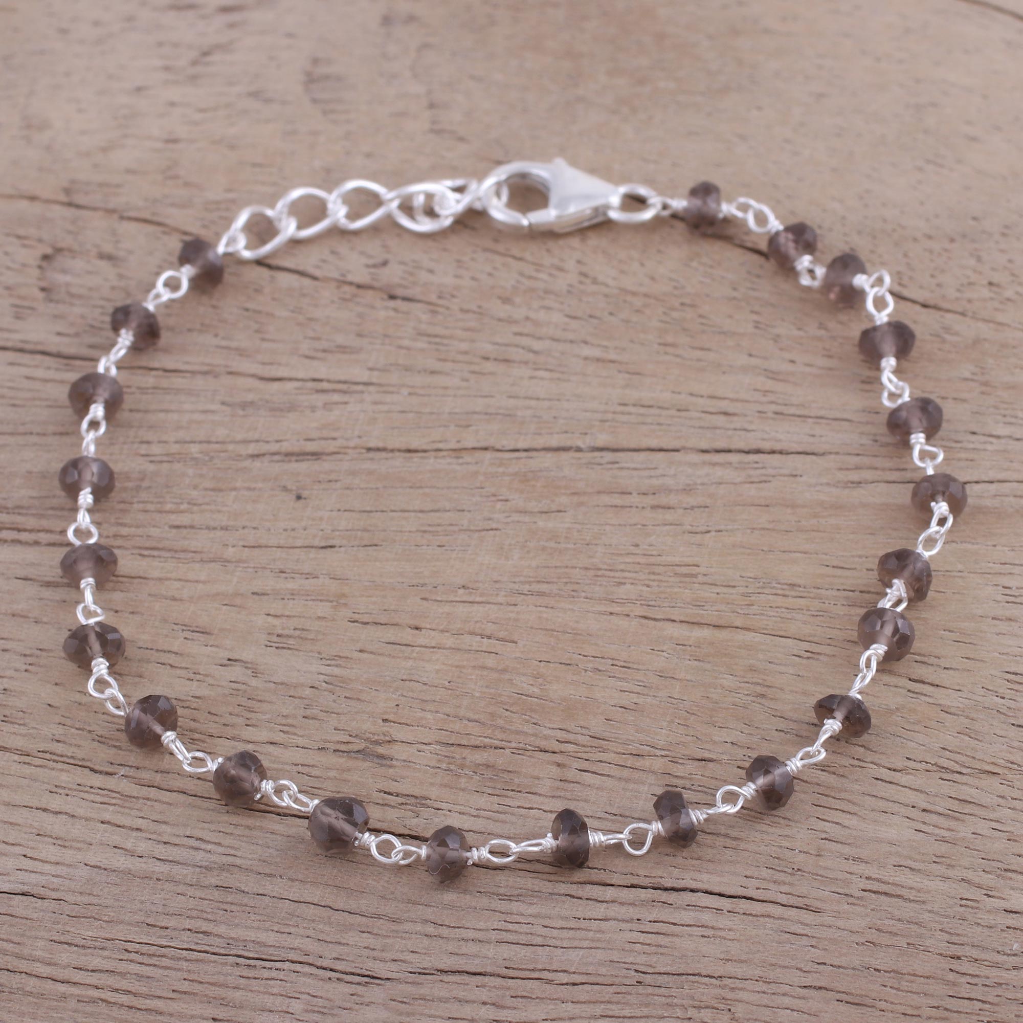 Premium Handmade Smoky Quartz Sterling Silver Bracelet - Elegant Adjustable Design