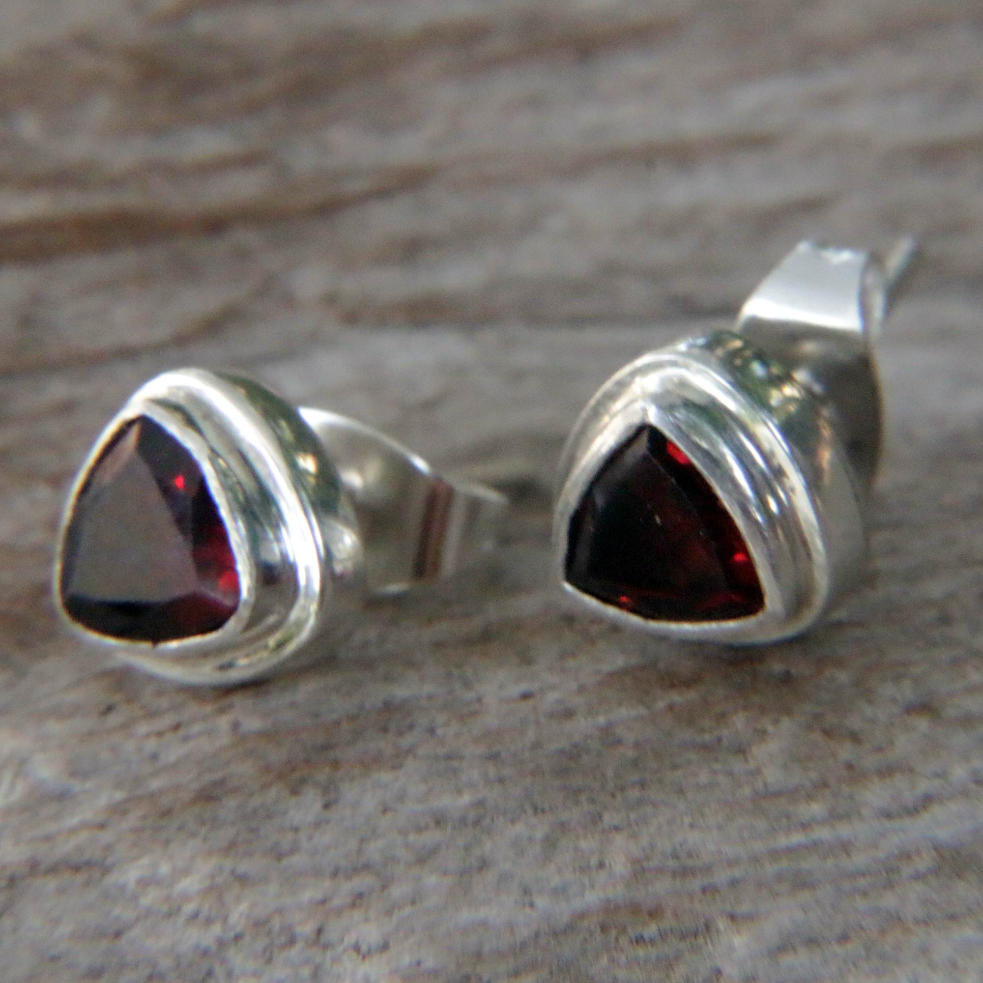 Premium Crimson Trinity Garnet Stud Earrings in Sterling Silver