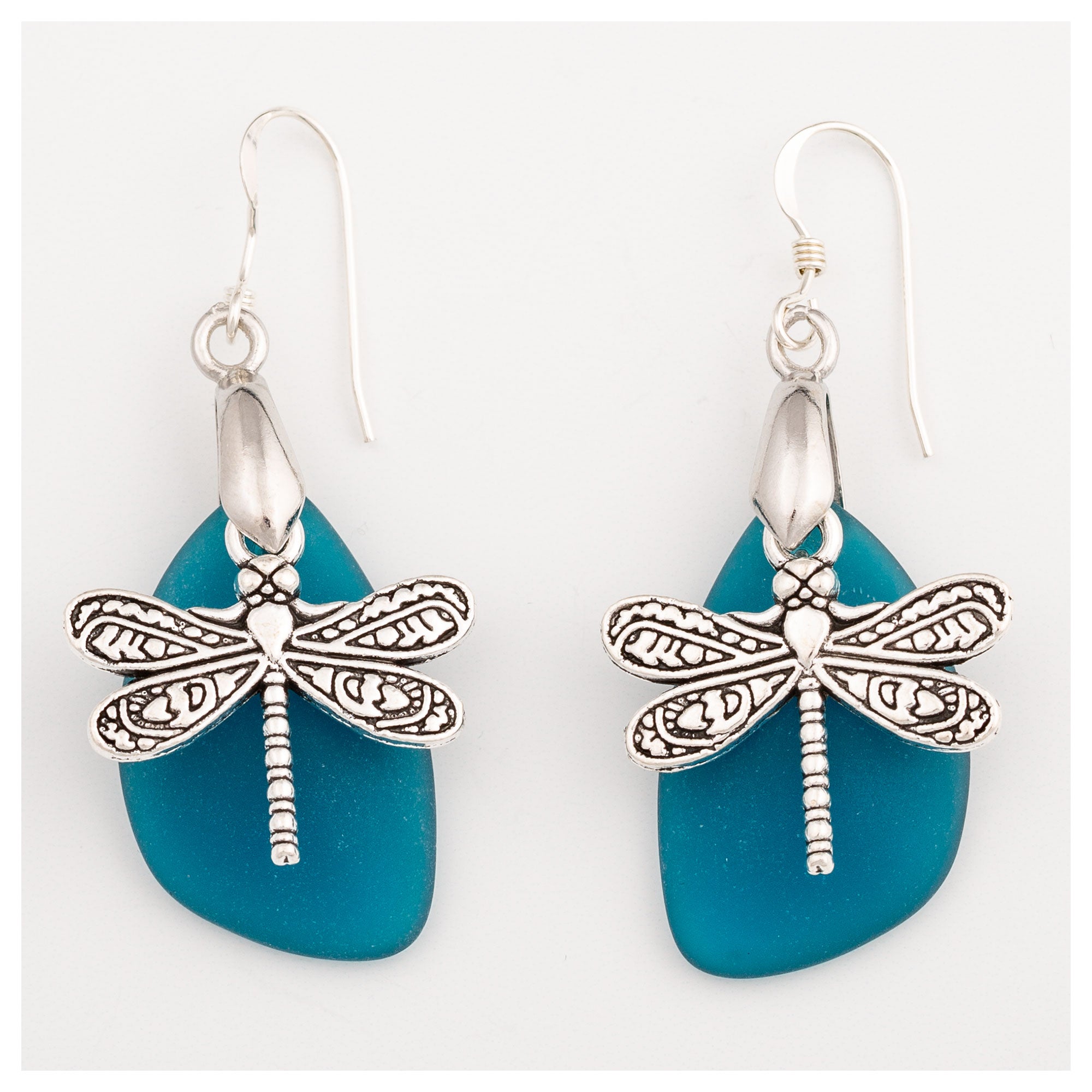 Premium Dragonfly Sea Glass Earrings – Nature-Inspired Elegance