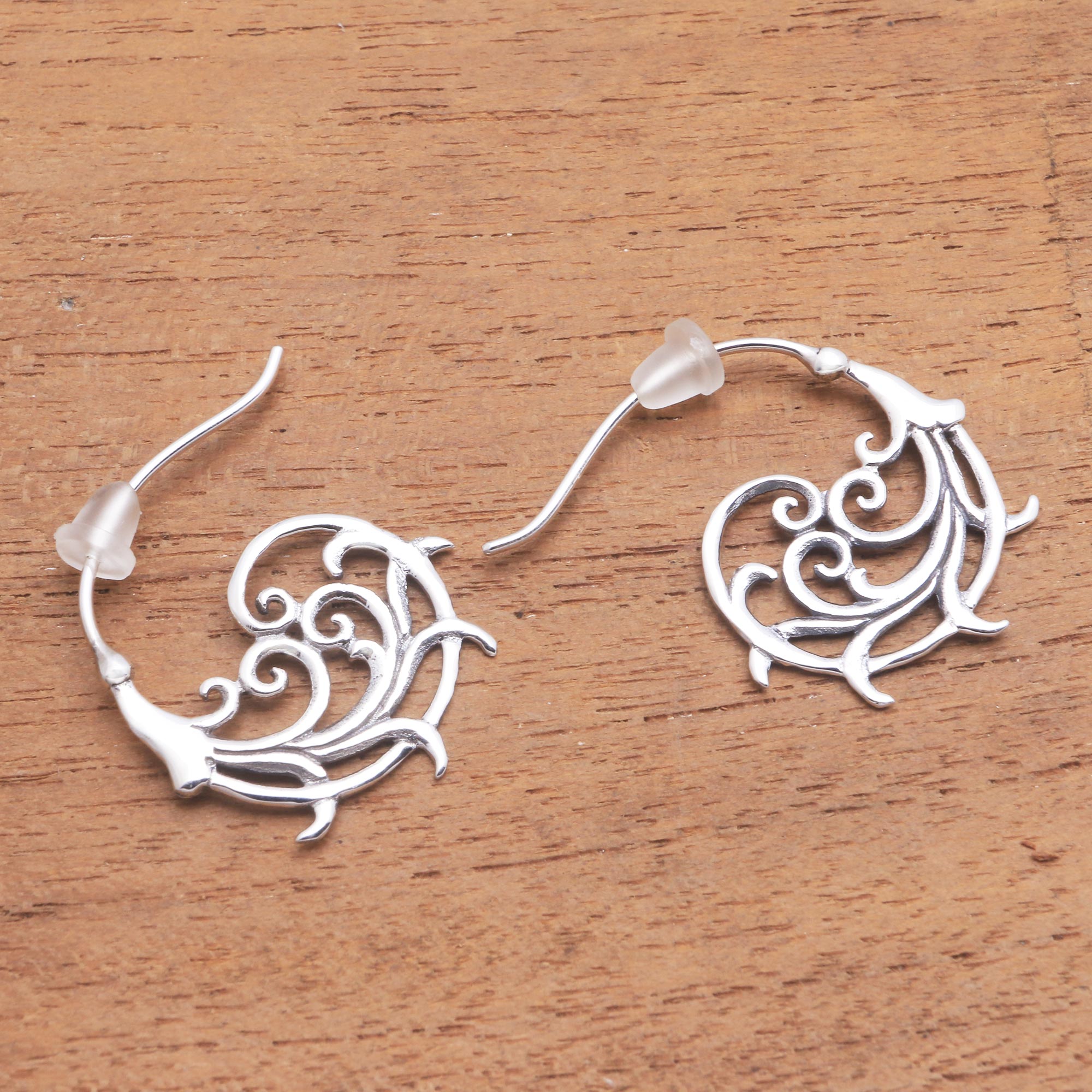 Premium Jolly Curls Openwork Sterling Silver Half-Hoop Earrings