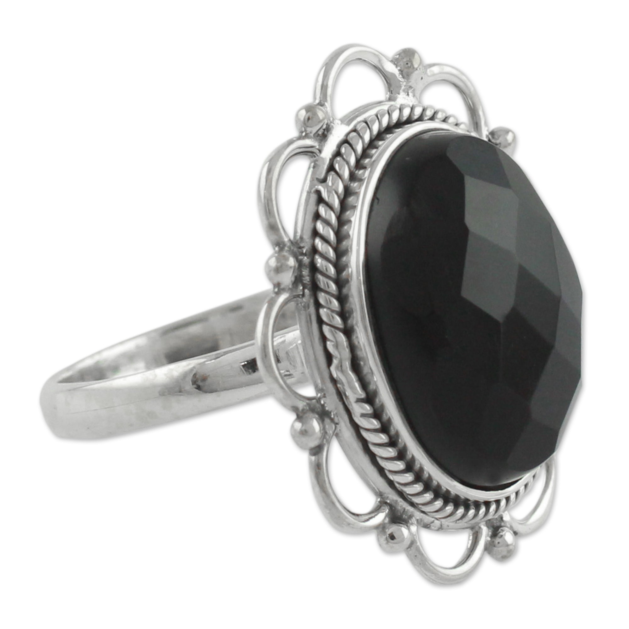 Premium Midnight Blossom Onyx Ring | Handcrafted Sterling Silver Jewelry