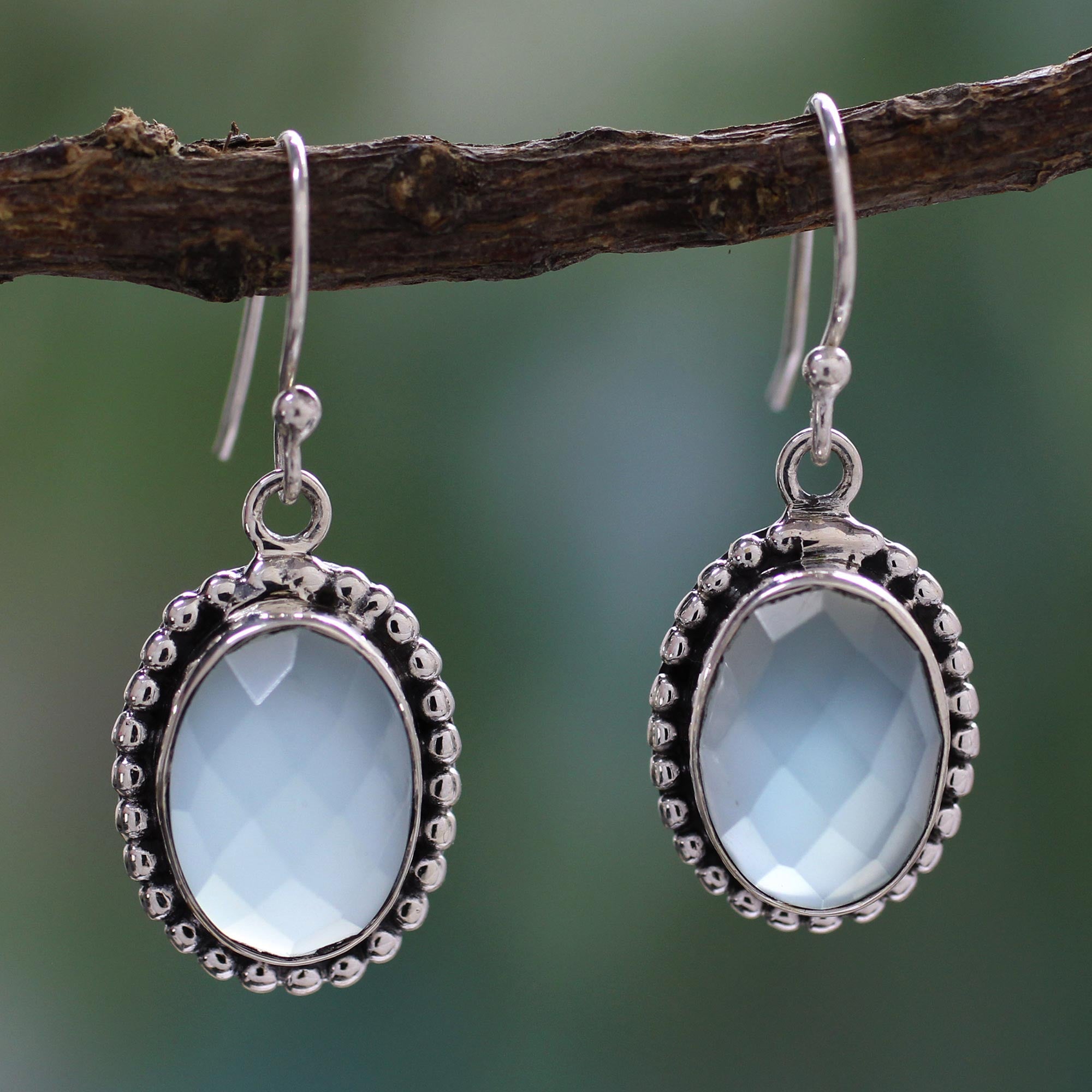 Premium Blue Chalcedony Sterling Silver Earrings - Elegant Hook Design