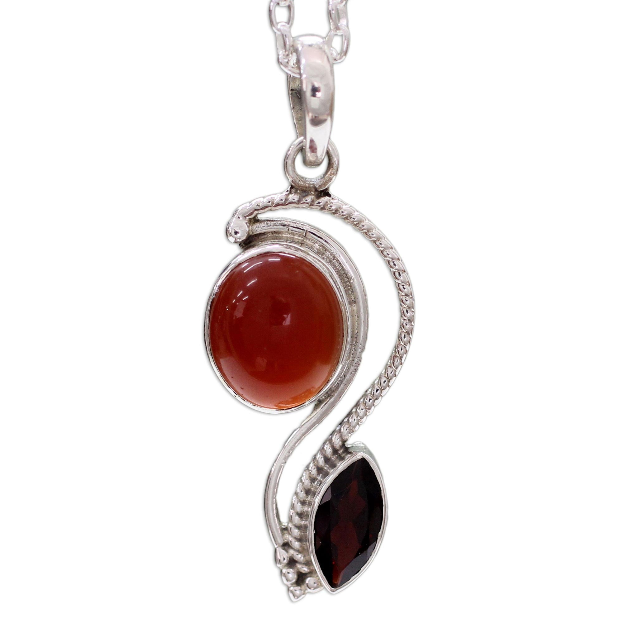 Premium Handcrafted Carnelian & Garnet Silver Pendant Necklace