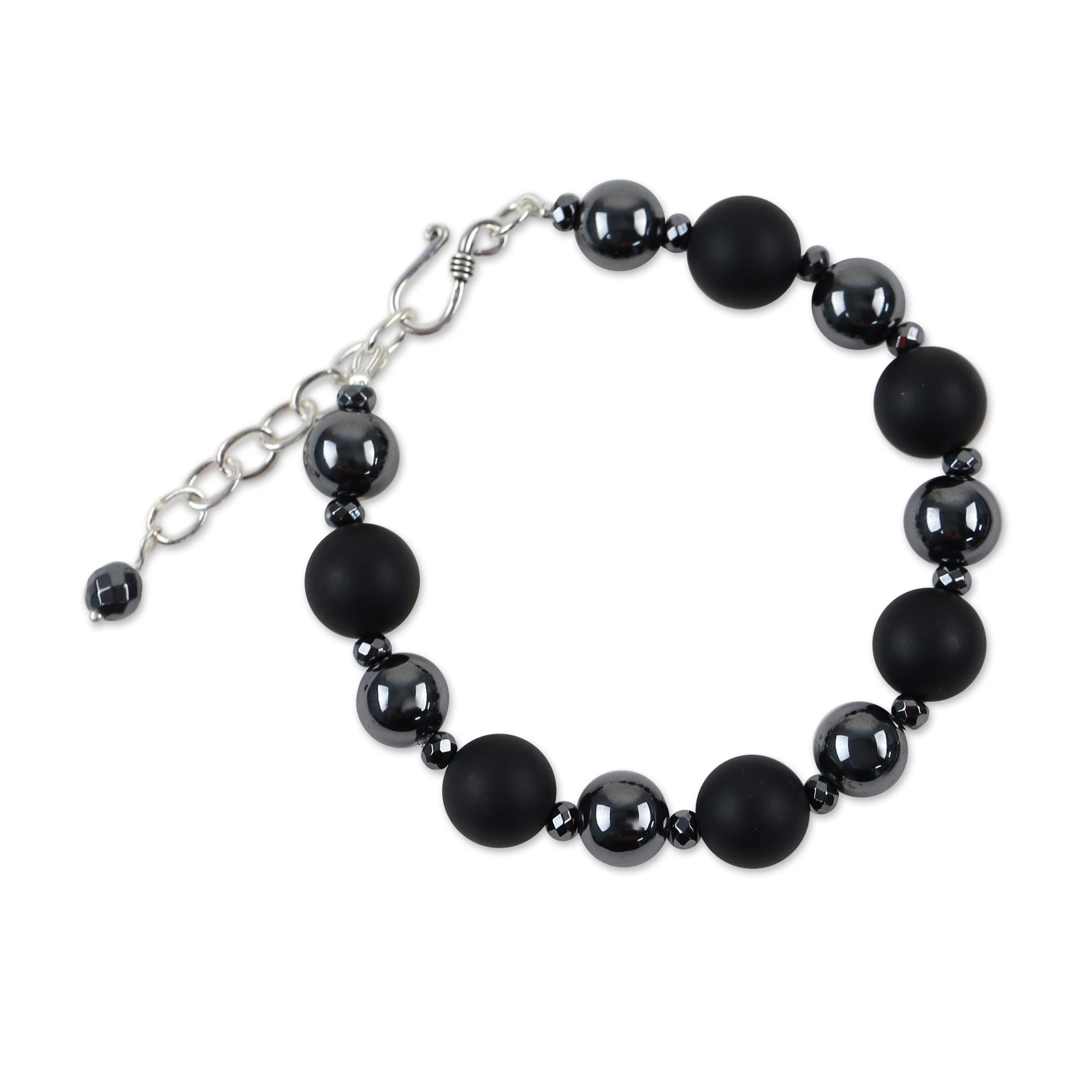 Premium Dark Cosmos Onyx & Hematite Bracelet – Handcrafted by Thai Artisans