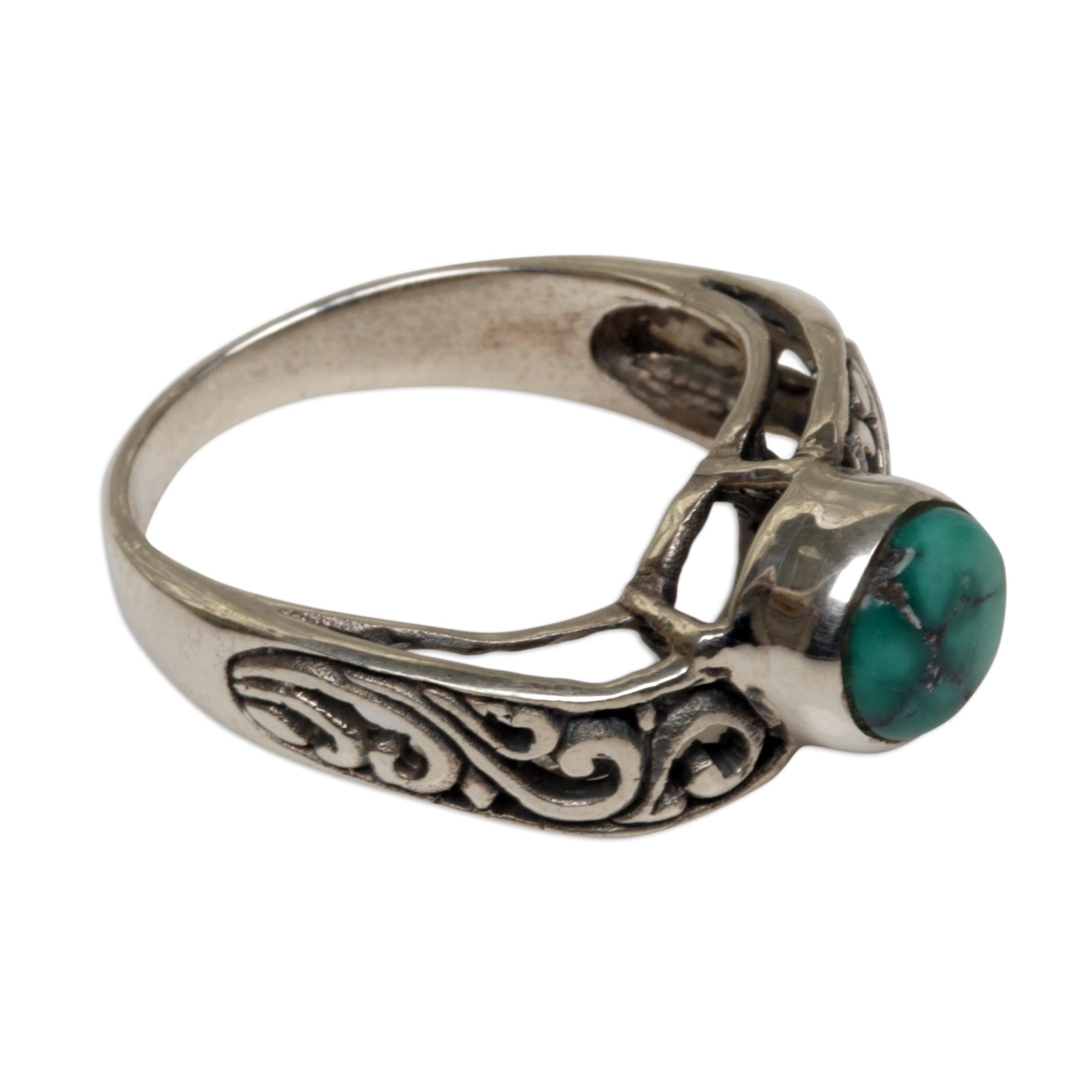 Premium Bali Vines Turquoise Silver Ring - Handcrafted Indonesian Jewelry