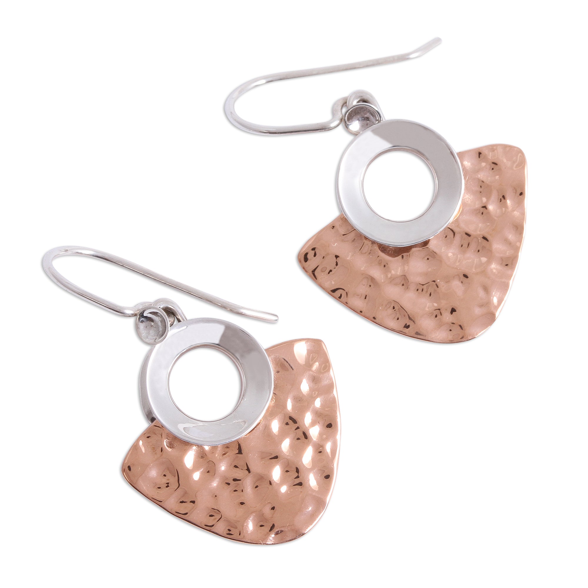 Premium Rippling Blades Sterling Silver & Copper Dangle Earrings