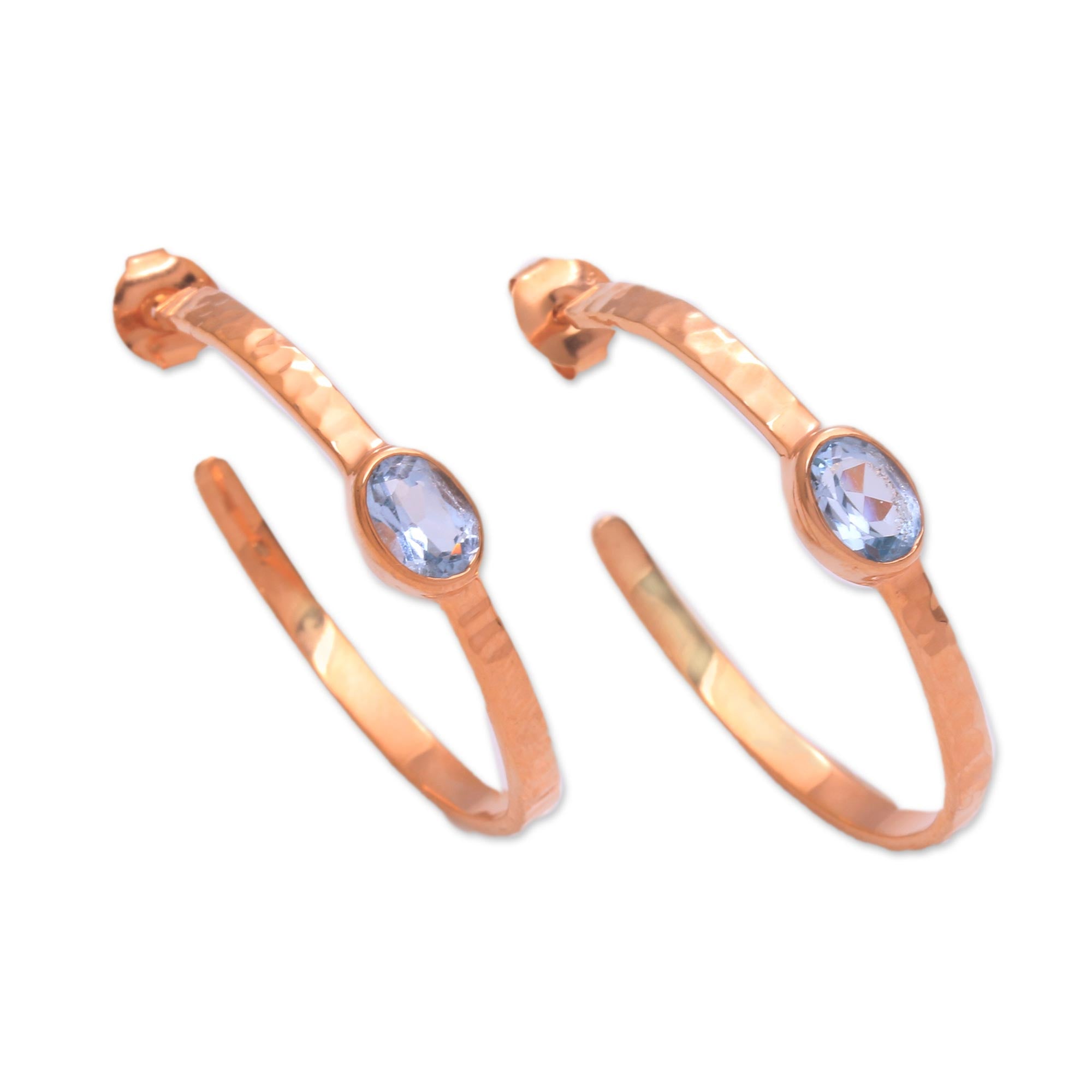 Premium Paradox Rose Gold Plated Blue Topaz Elegant Hoop Earrings