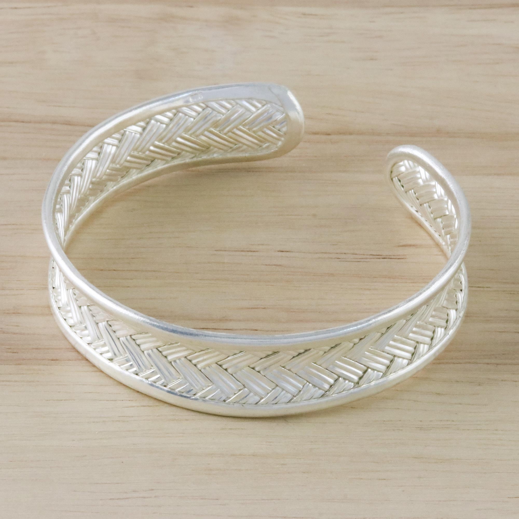 Premium Silver Rattan Cuff Bracelet