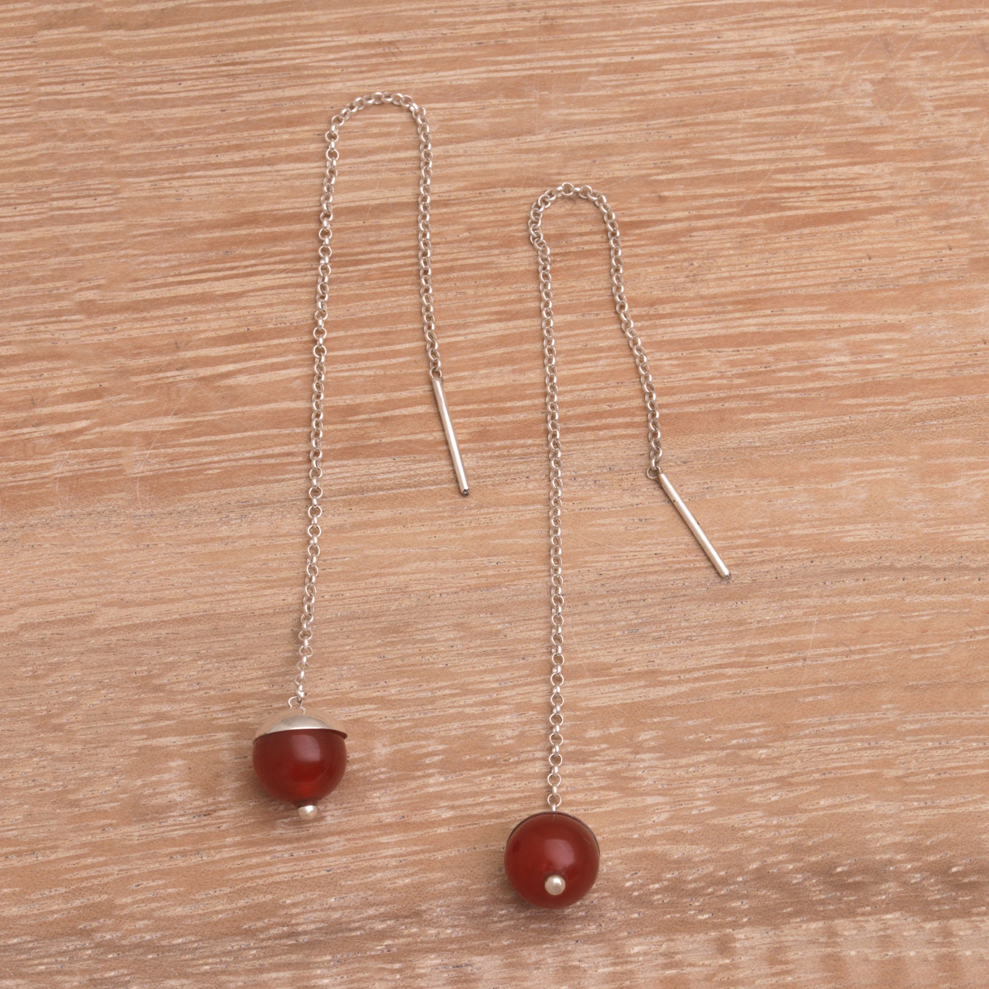 Premium Soaring Dawn Carnelian Threader Earrings - 925 Sterling Silver