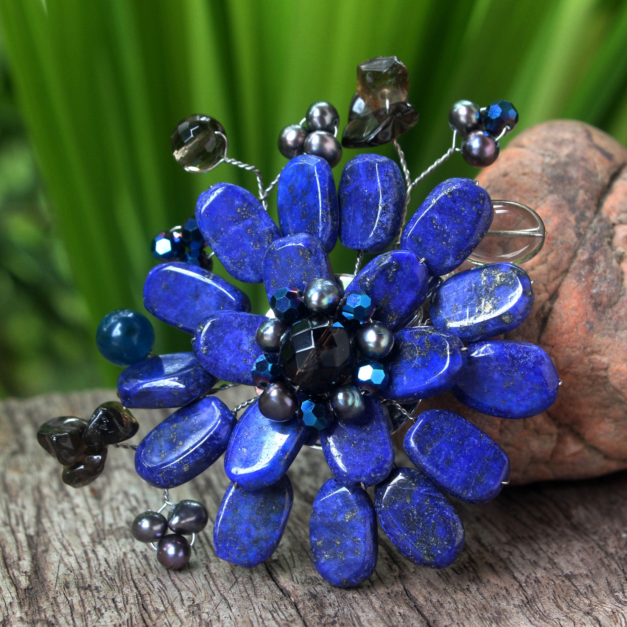 Premium Phuket Multi-Gem Floral Brooch - Handmade Elegance