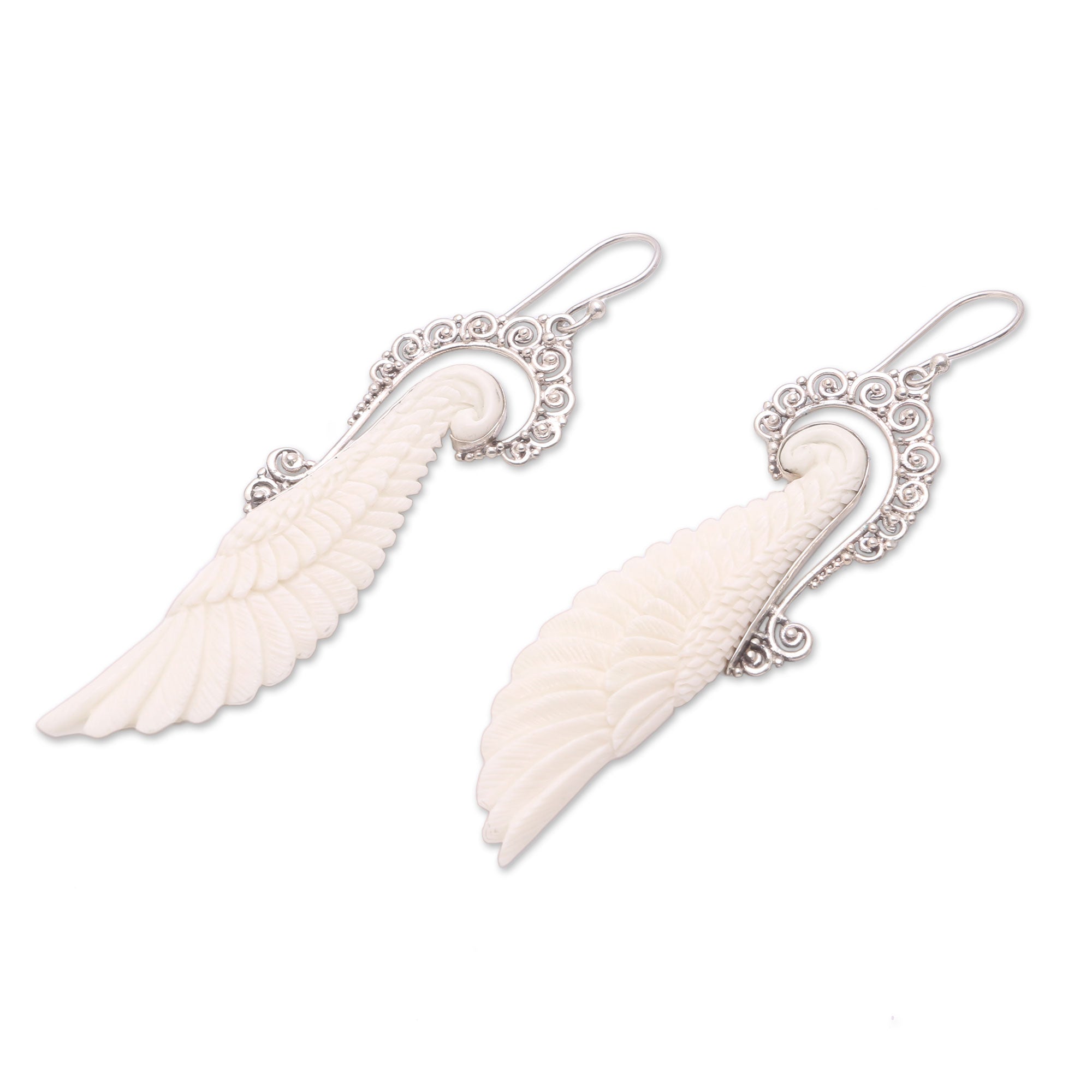 Premium Handcrafted Sterling Silver & Bone Wing Dangle Earrings - Bali Artisan Collection