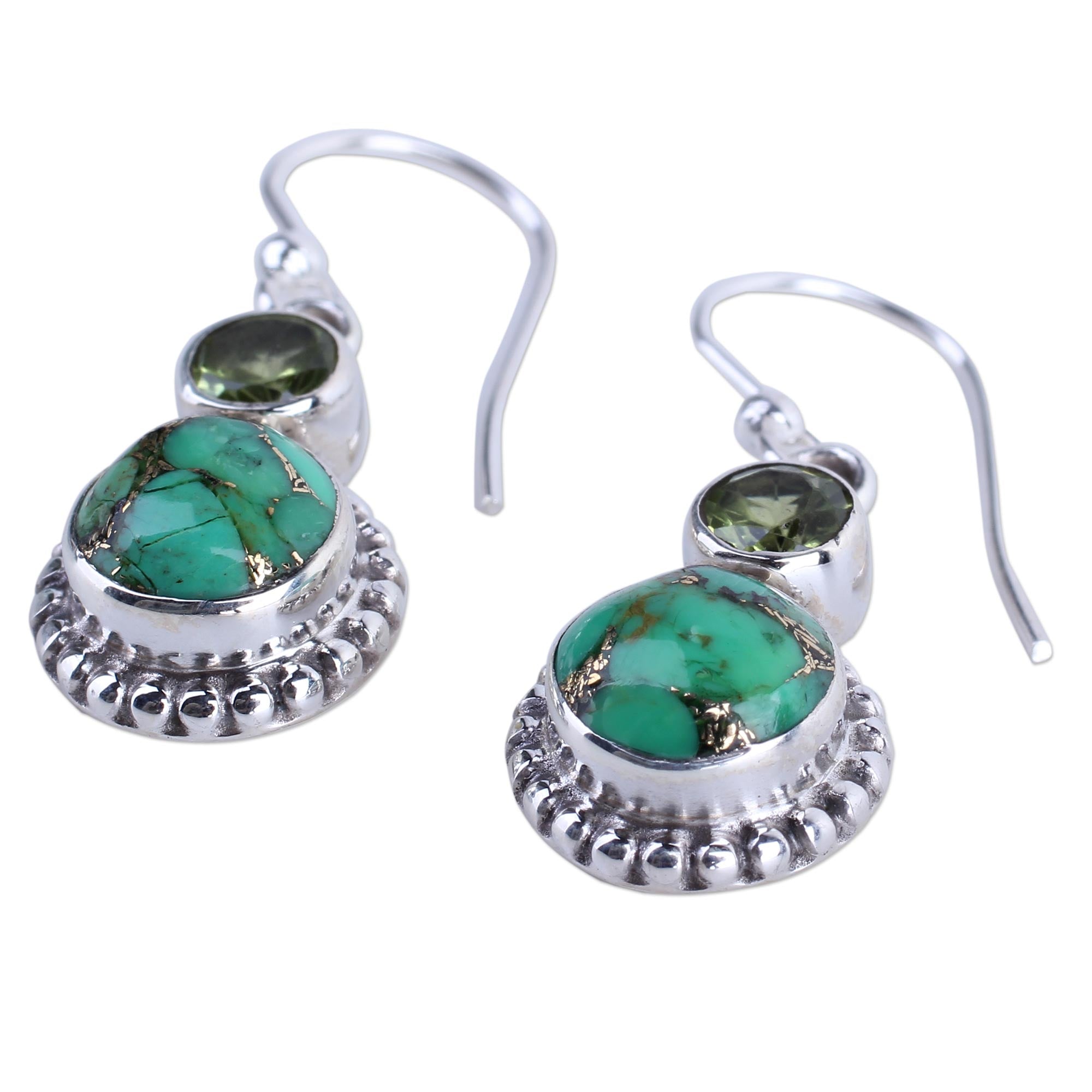 Premium Forest Floor Earrings – Peridot & Turquoise Sterling Silver Jewelry