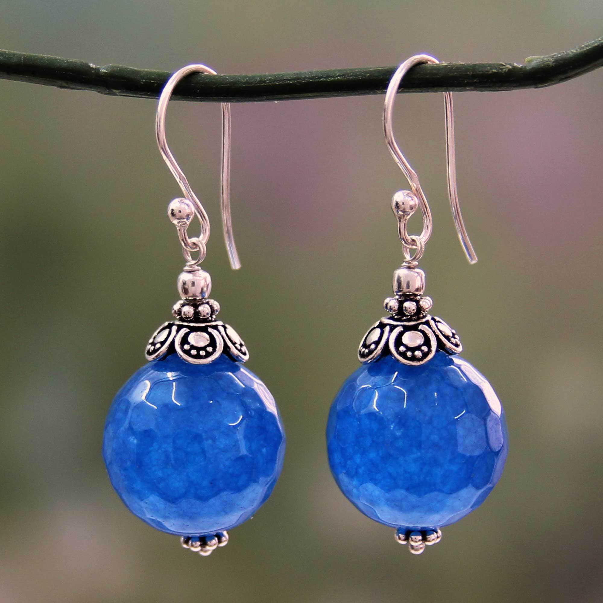 Premium Blue Chalcedony Honeycomb Dangle Earrings