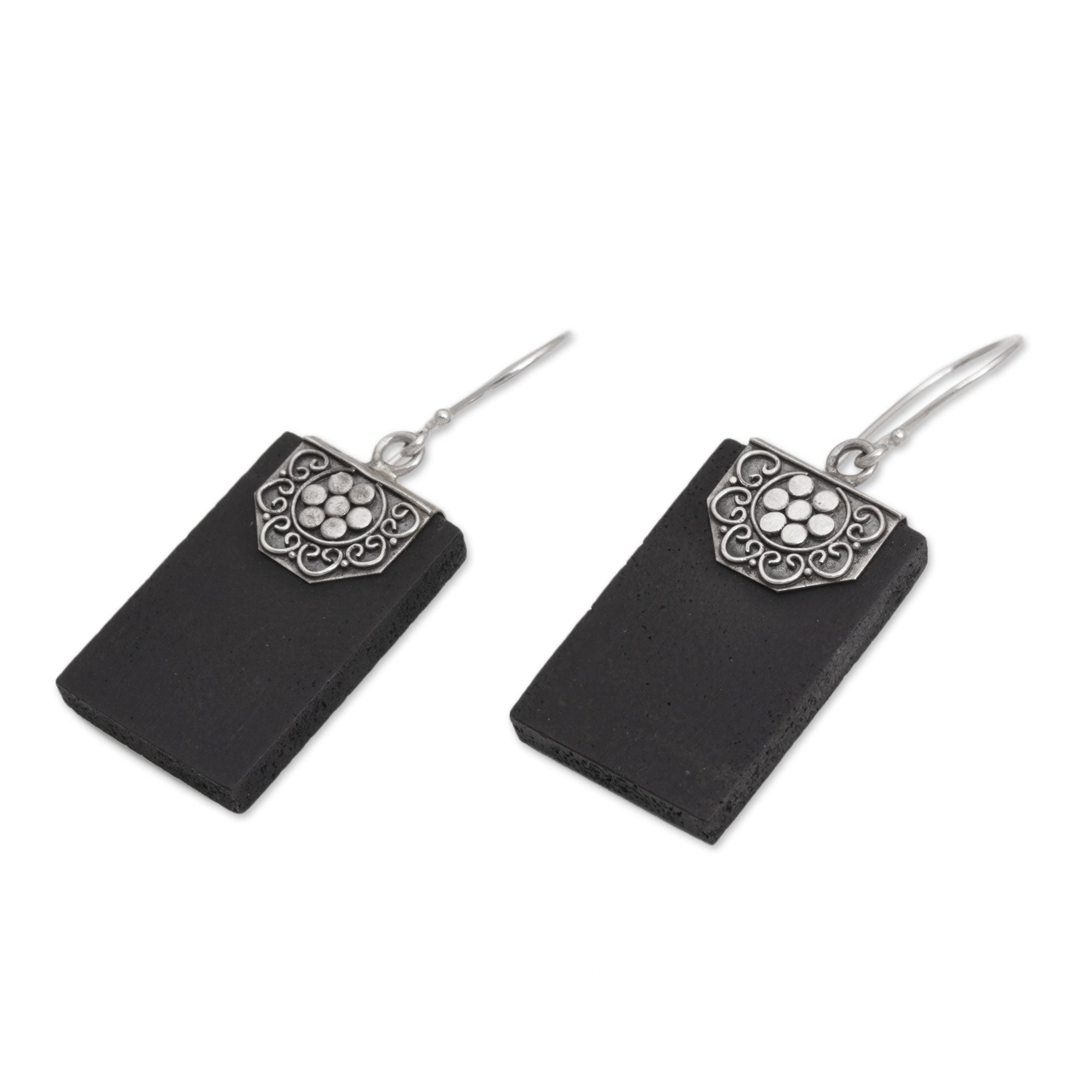 Premium Midnight Silver Lava Stone Dangle Earrings